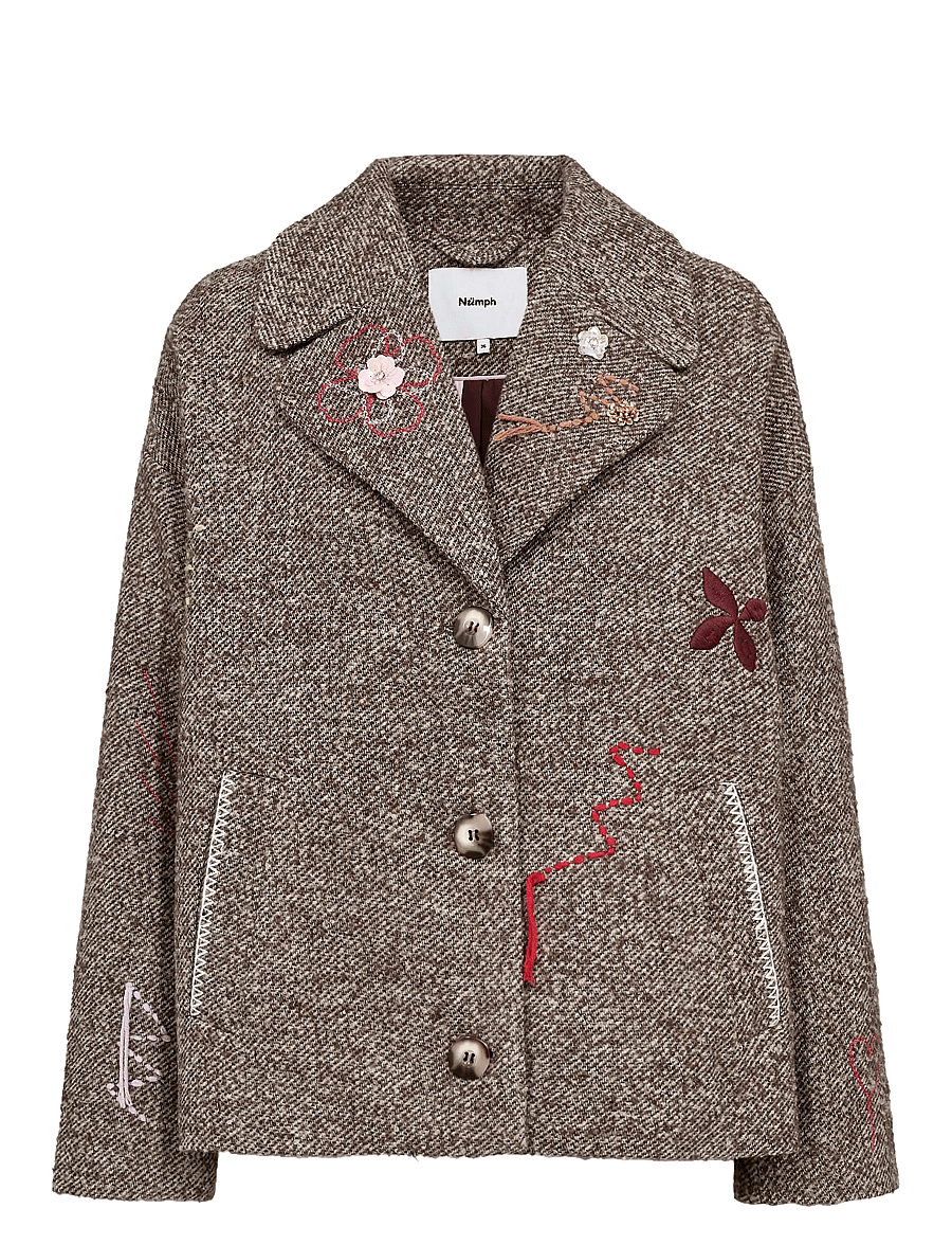 Nümph - NURAVINA EMBROIDERY JACKET - single breasted blazers - dark earth - 1