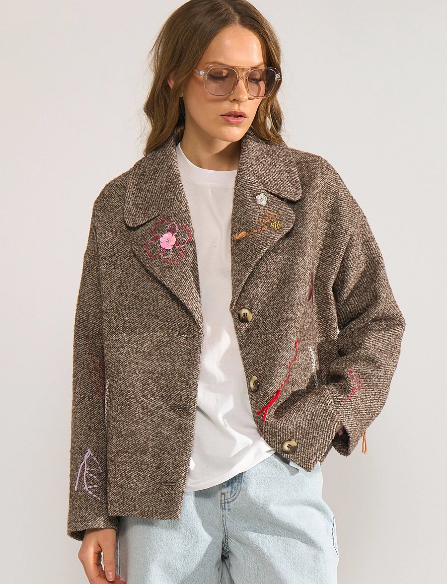 Nümph - NURAVINA EMBROIDERY JACKET - single breasted blazers - dark earth - 0