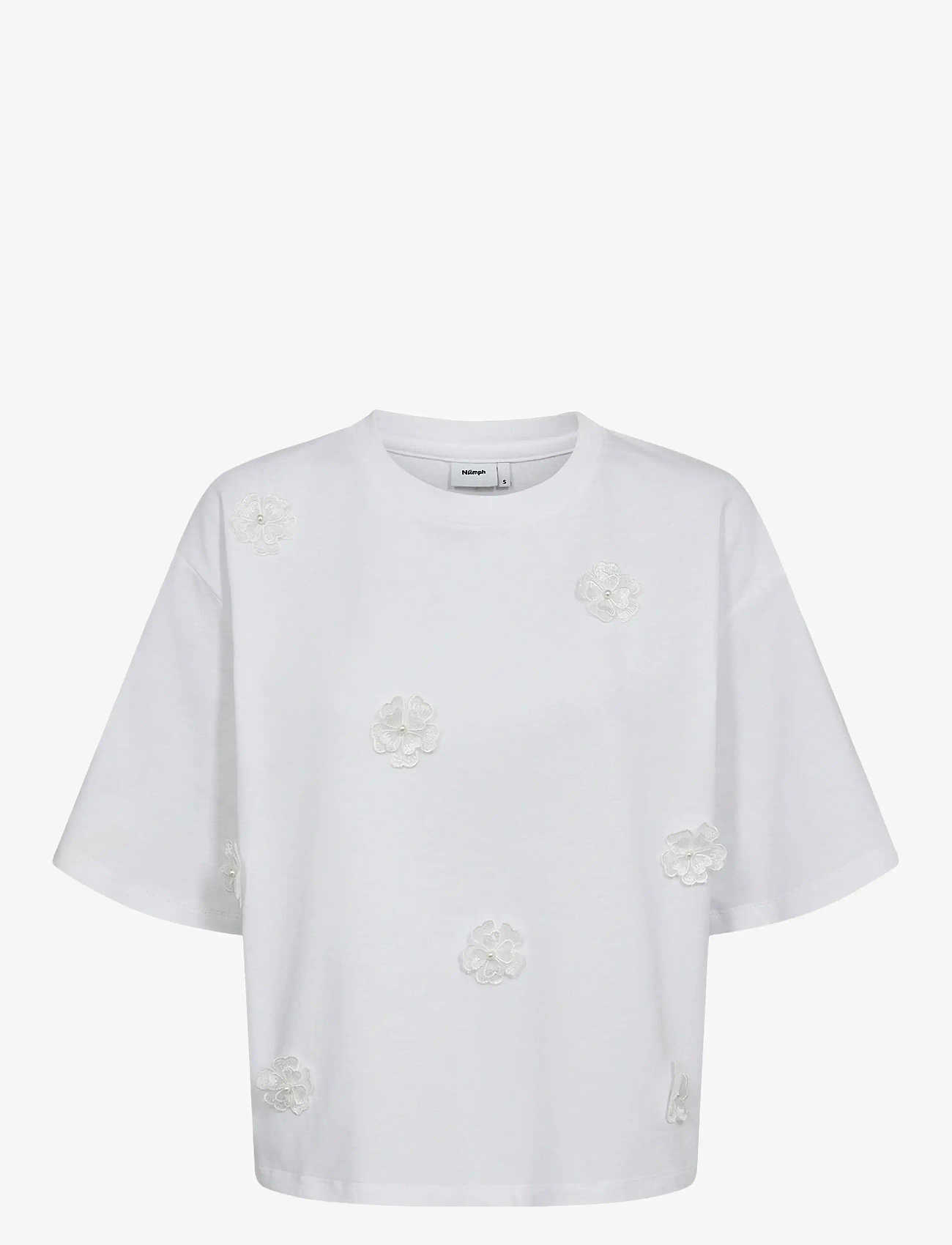 Nümph - NUFLEURA LONG T-SHIRT - t-shirts - bright white - 0