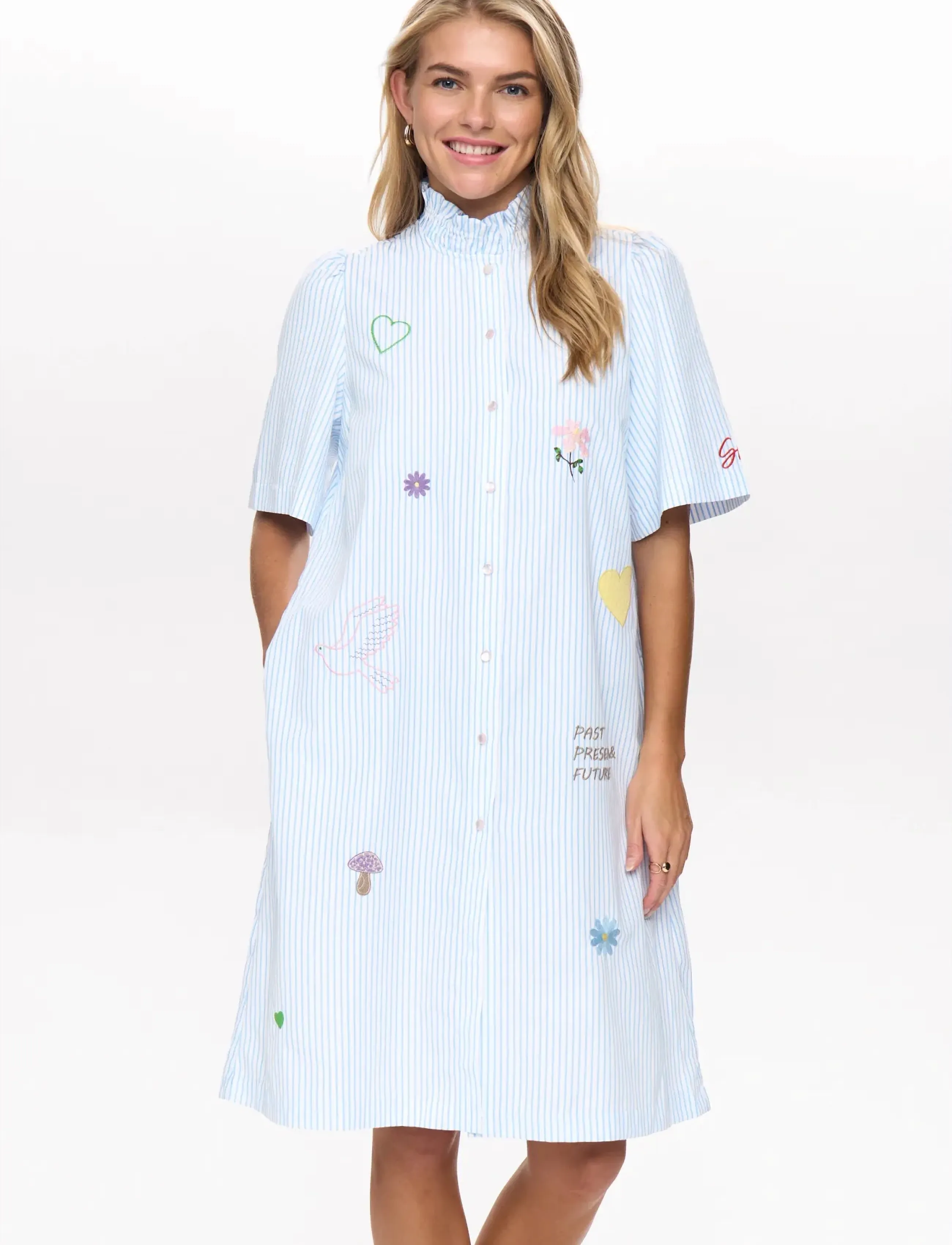 Nümph NUASHLEY EMBROIDERY DRESS - Shirt Dresses - AIRY BLUE / blue