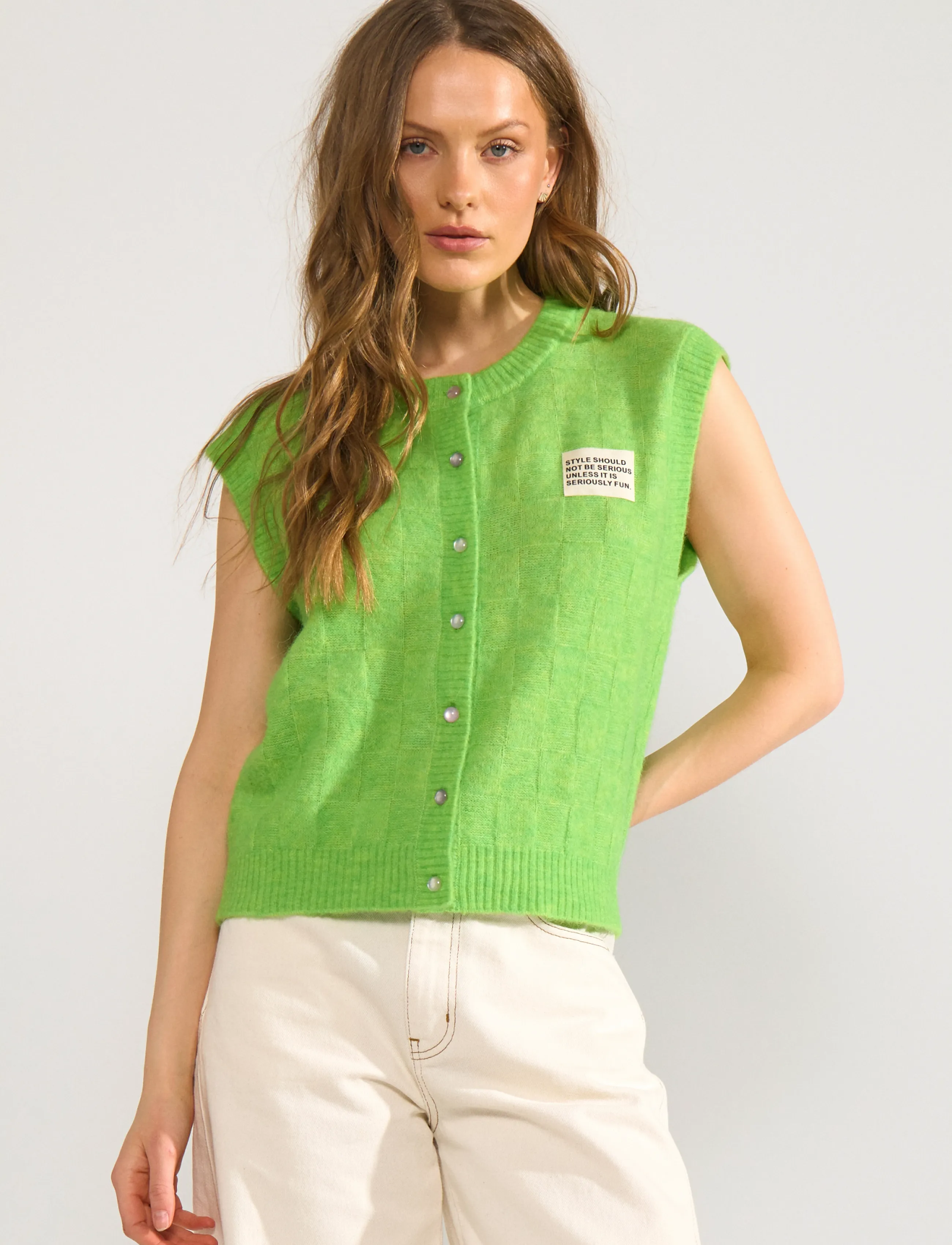 Nümph Nuriette Check Vest, M, Green, Veste > Strikkede Veste, Dame