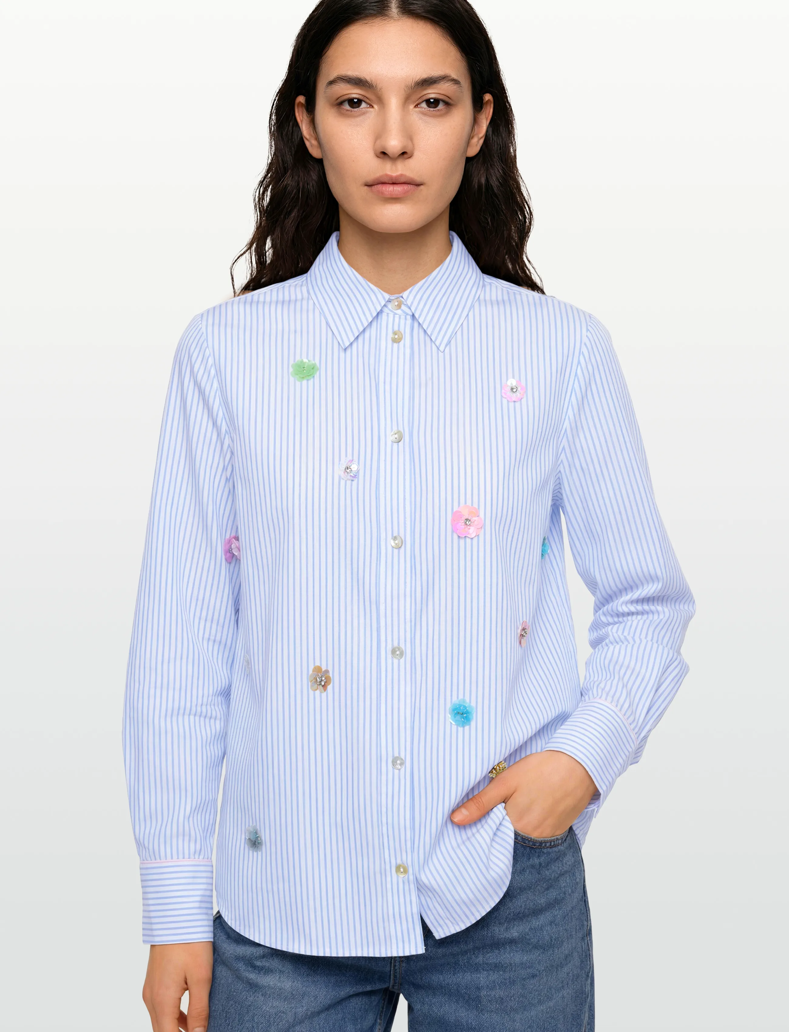 Nümph - NULILI SEQUINS SHIRT - langærmede skjorter - floaty blue - 3