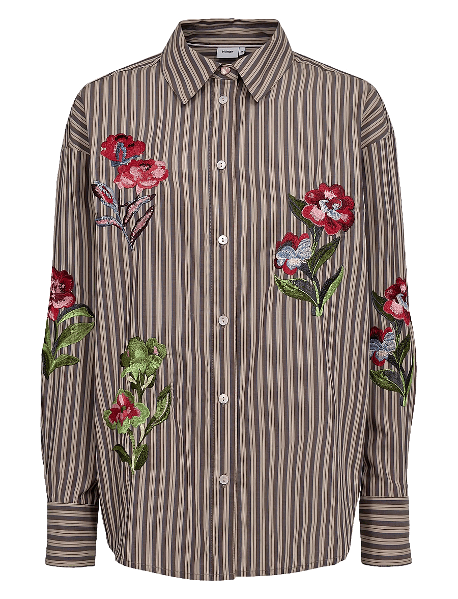Nümph - NUKACEY EMBROIDERY SHIRT - pikkade varrukatega särgid - deep taupe - 1
