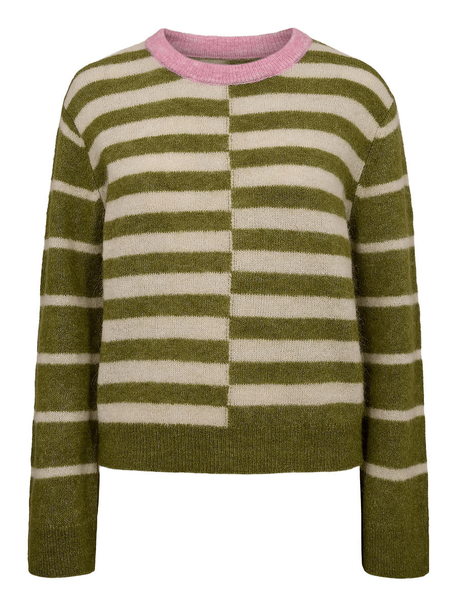 Nümph - NURIETTE BLOCK STRIPE PULLOVER - striktrøjer - calla green - 1