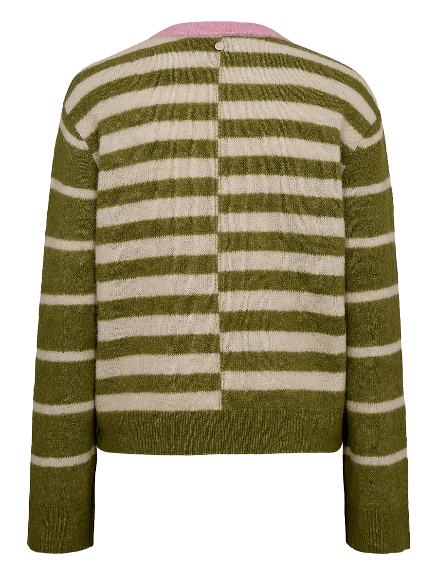 Nümph - NURIETTE BLOCK STRIPE PULLOVER - striktrøjer - calla green - 2