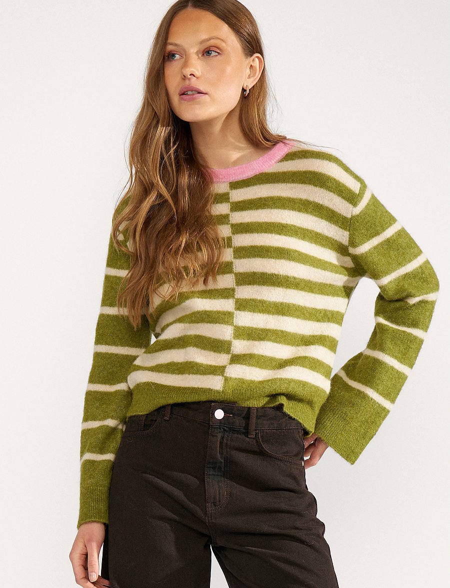 Nümph - NURIETTE BLOCK STRIPE PULLOVER - striktrøjer - calla green - 0
