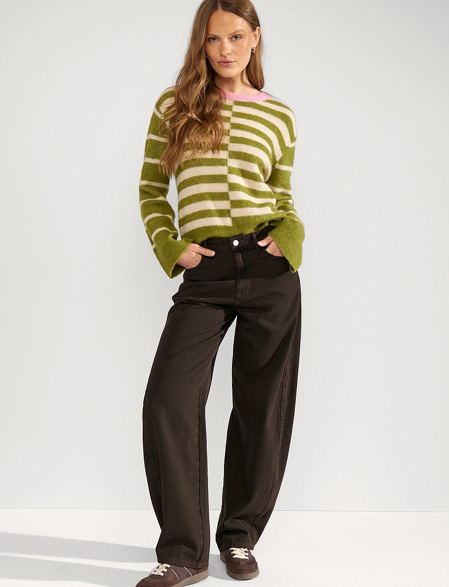 Nümph - NURIETTE BLOCK STRIPE PULLOVER - striktrøjer - calla green - 3