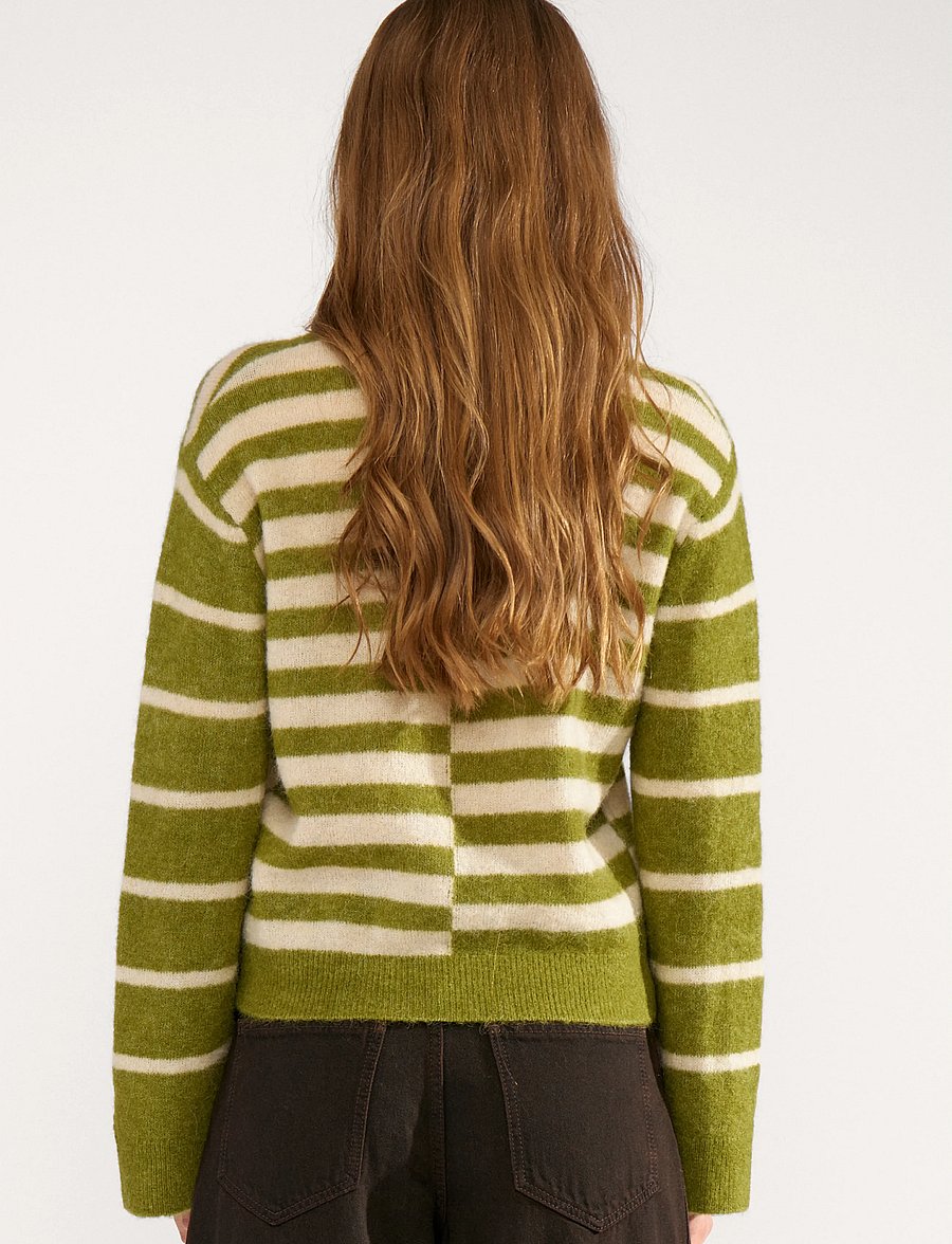 Nümph - NURIETTE BLOCK STRIPE PULLOVER - striktrøjer - calla green - 4