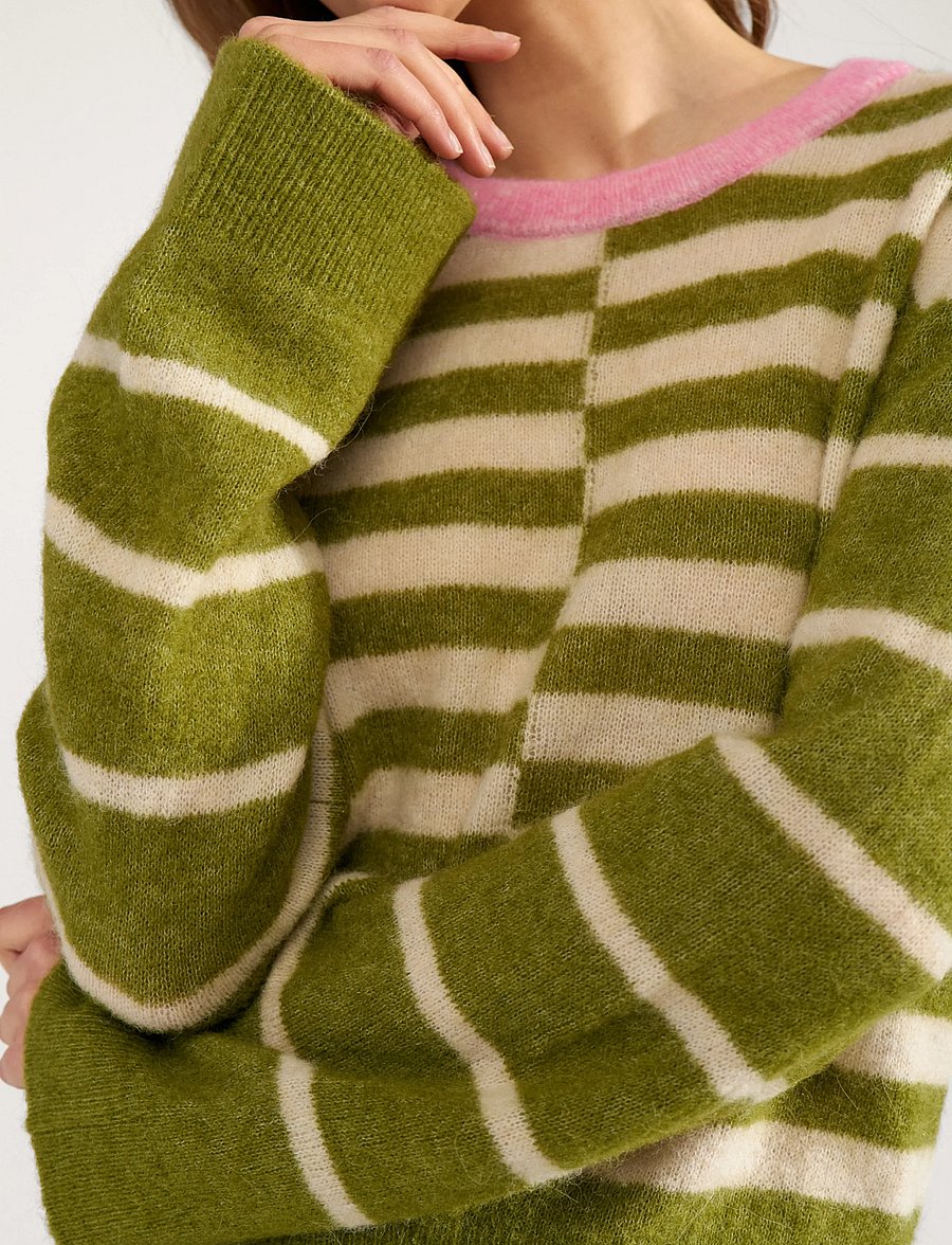 Nümph - NURIETTE BLOCK STRIPE PULLOVER - striktrøjer - calla green - 5