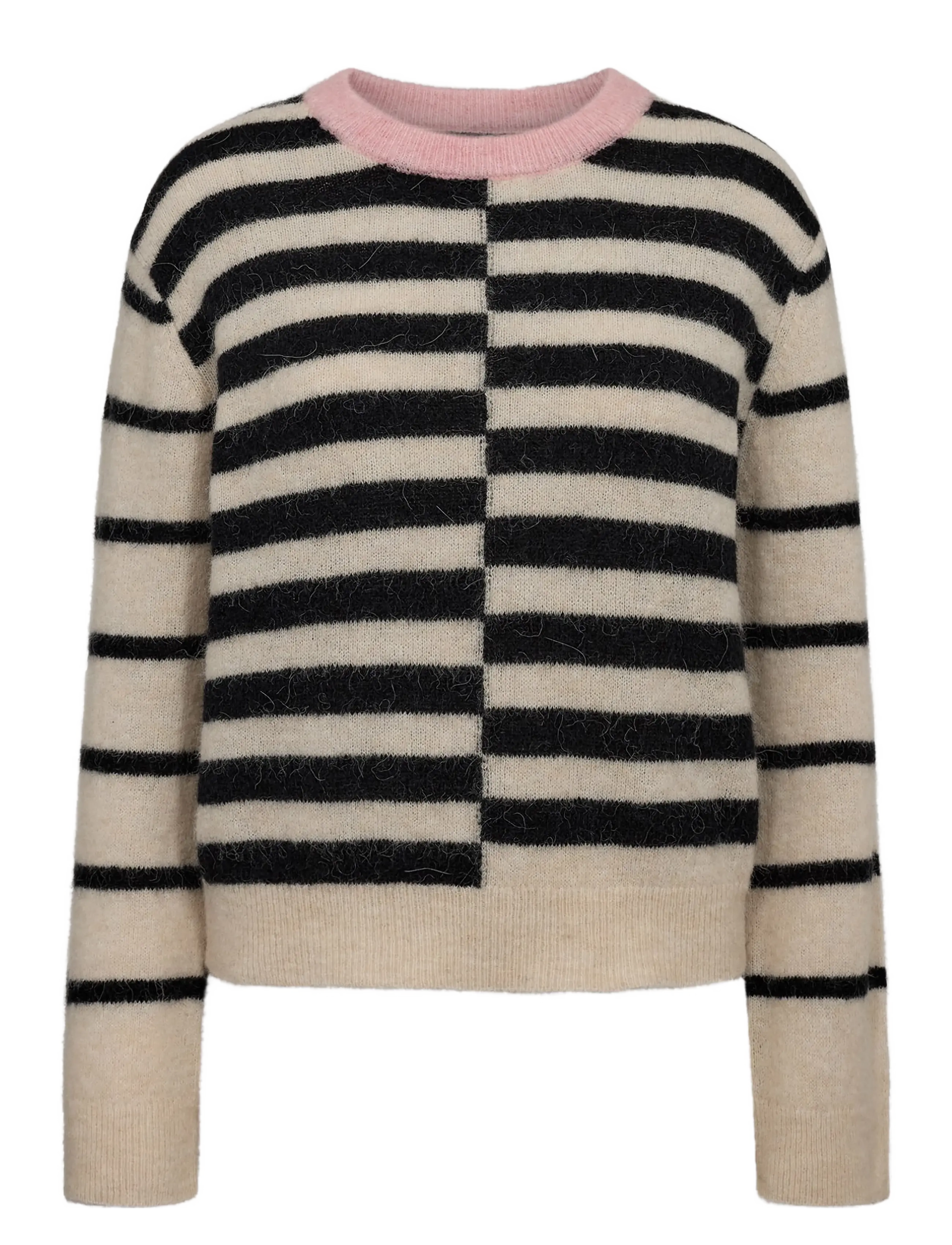 Nümph NURIETTE BLOCK STRIPE PULLOVER - Everyday Style - CAVIAR / beige