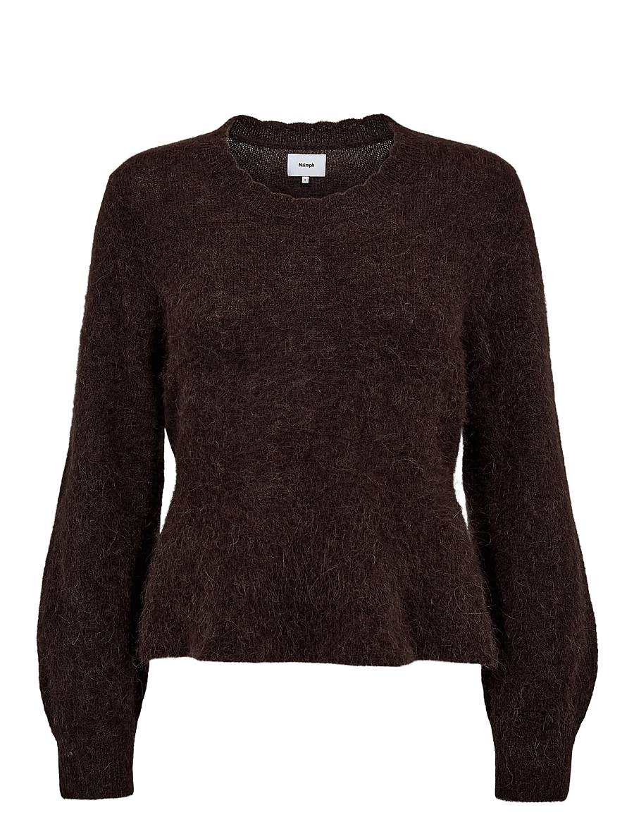 Nümph - NUSURI PEPLUM PULLOVER - striktrøjer - black coffee - 1
