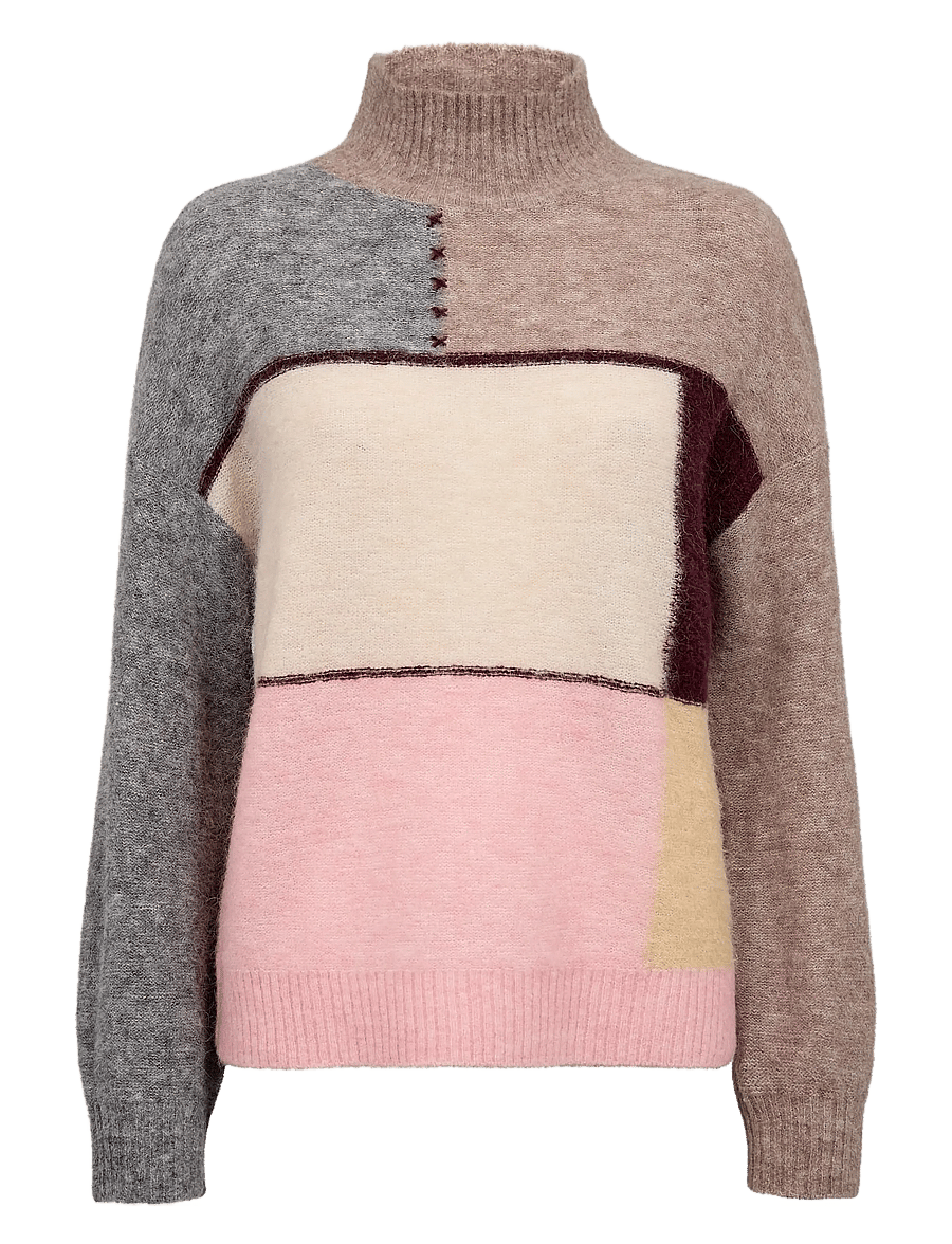 Nümph - NURIETTE PATCH PULLOVER - kõrge kaelusega kudumid - deep taupe melange - 0