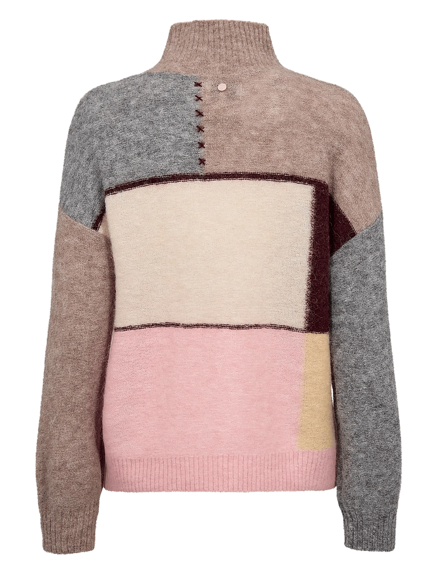 Nümph - NURIETTE PATCH PULLOVER - kõrge kaelusega kudumid - deep taupe melange - 1