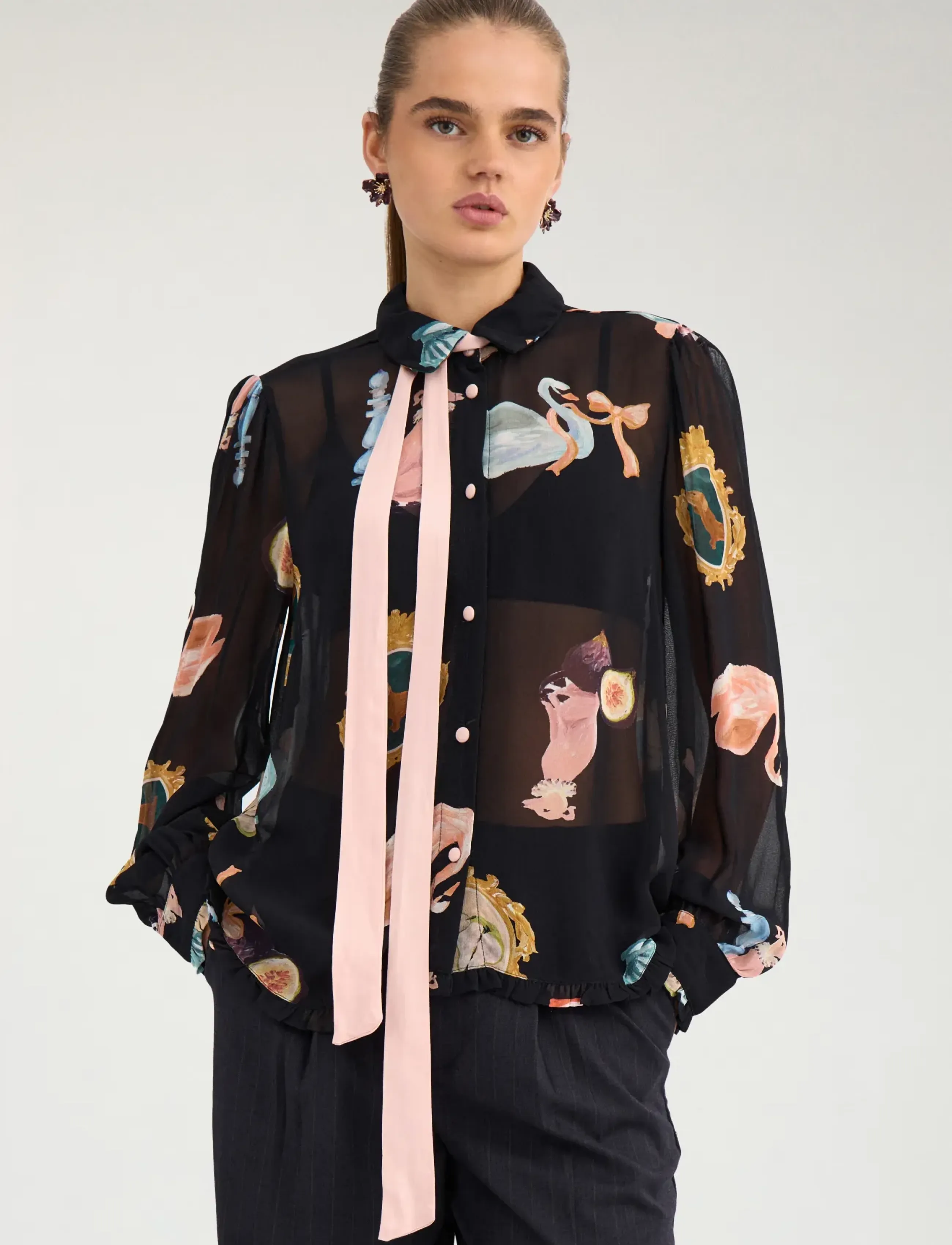 Nümph NUOPHELIA LS SHIRT - Langærmede bluser - CAVIAR / black