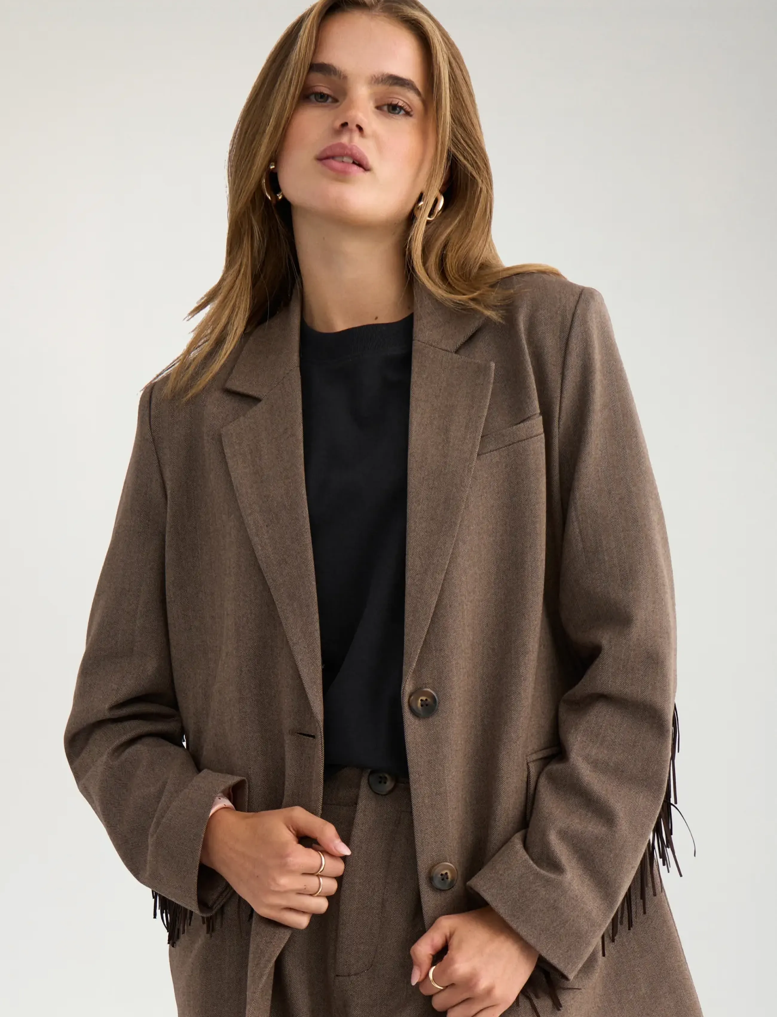 Nümph - NULIPPA FRINGE BLAZER - single breasted blazers - chocolate plum - 0