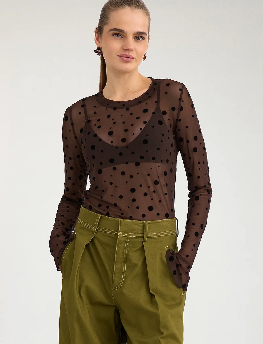 Nümph - NUEVITA LS MESH BLOUSE - langärmelige blusen - chocolate plum - 0