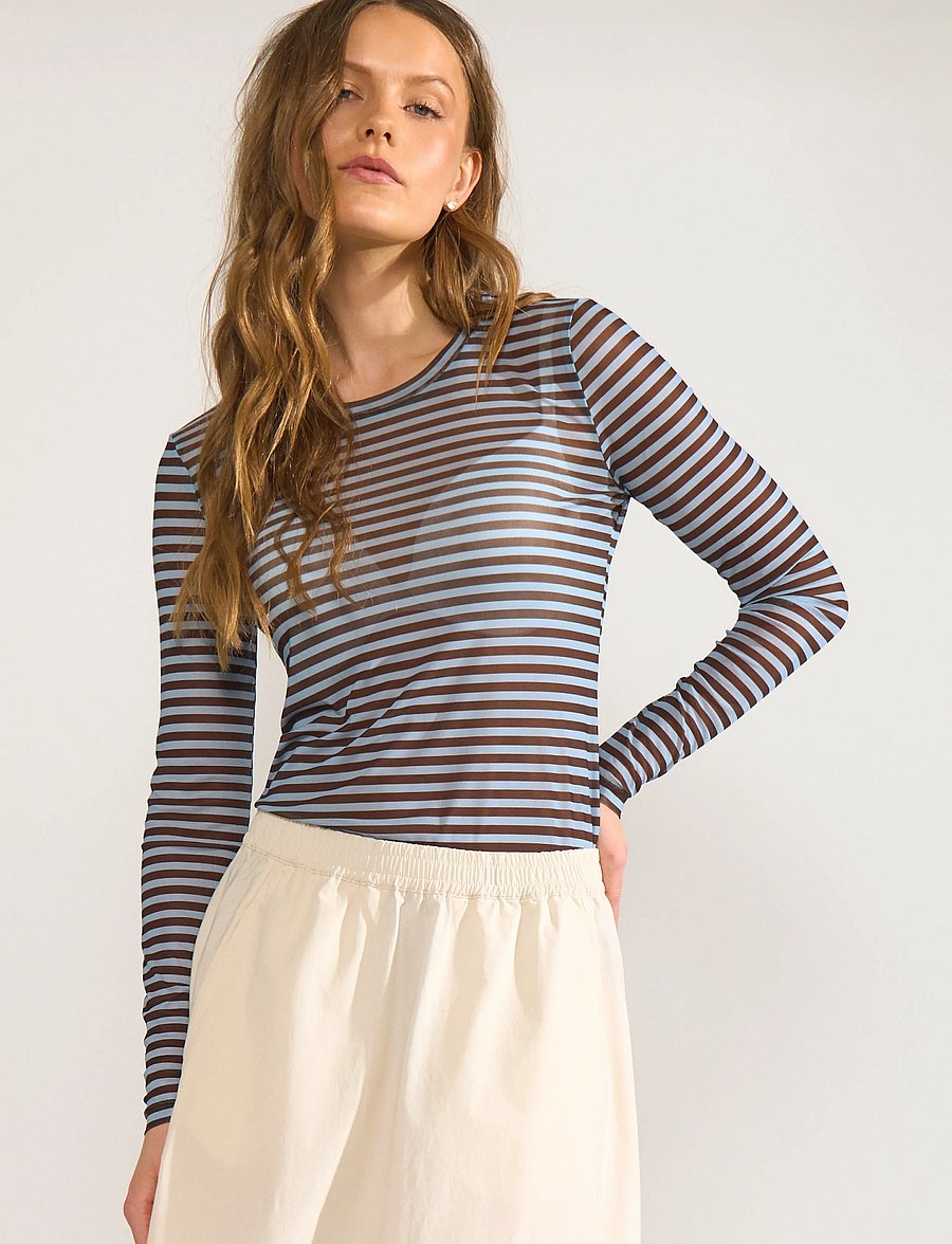 Nümph - NUSINE STRIPED MESH BLOUSE - langärmelige blusen - floaty blue - 0