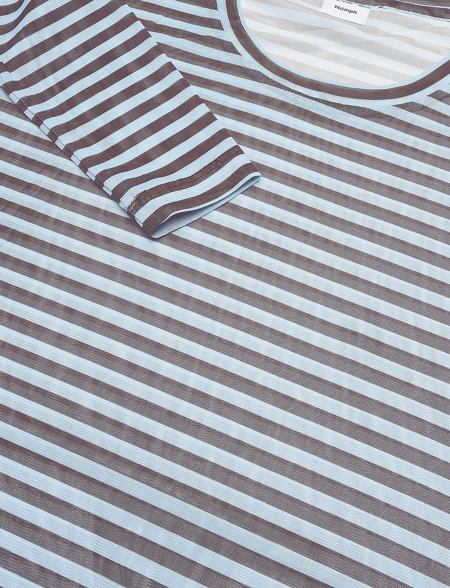 Nümph - NUSINE STRIPED MESH BLOUSE - langärmelige blusen - floaty blue - 5