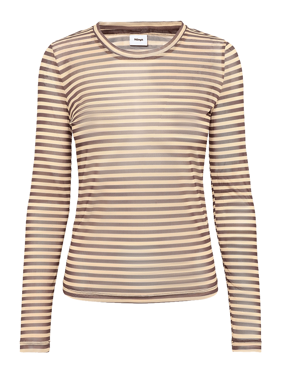 Nümph - NUSINE STRIPED MESH BLOUSE - langärmelige blusen - sahara sun - 1