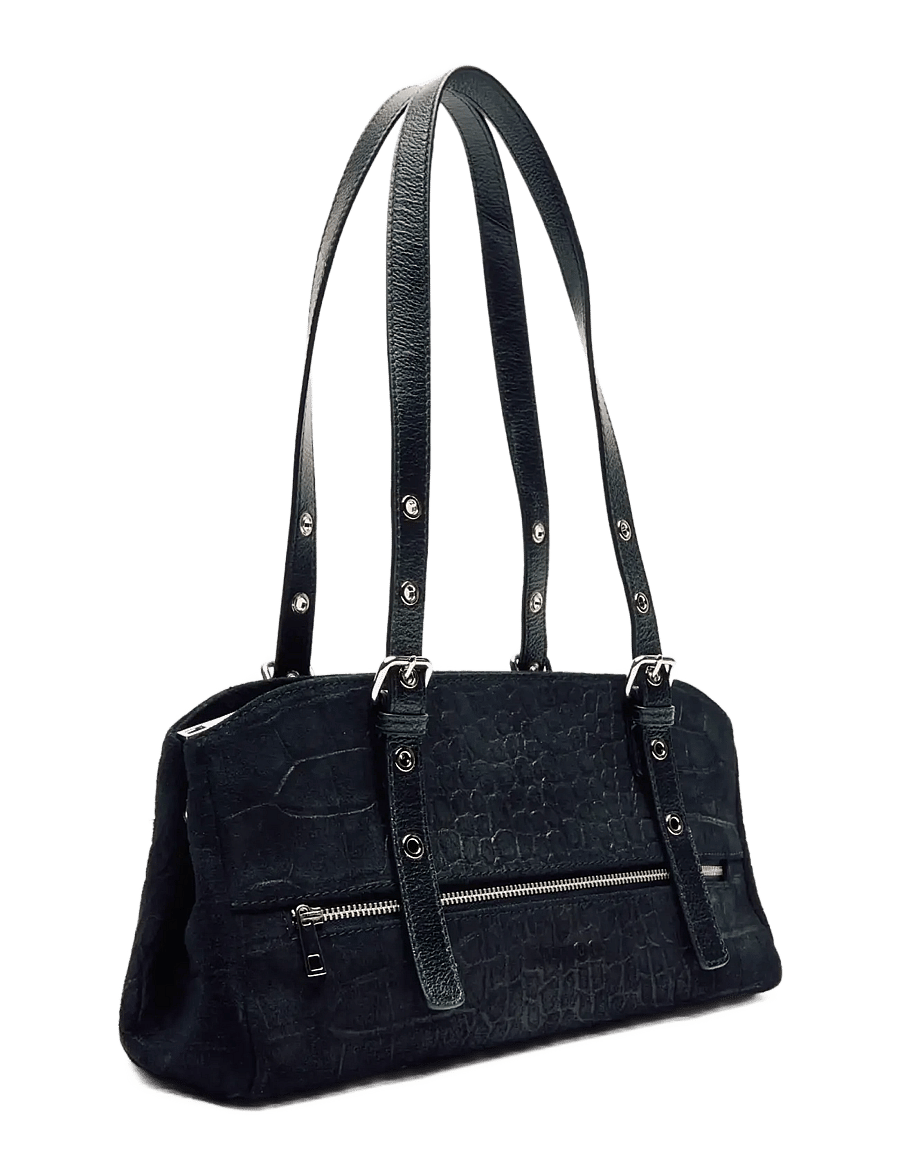 Nunoo - Hazel Scale Suede Black - axelremsväskor - black - 1
