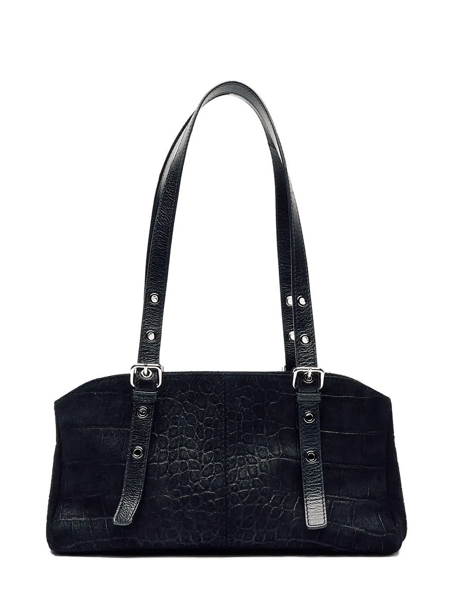 Nunoo - Hazel Scale Suede Black - axelremsväskor - black - 2