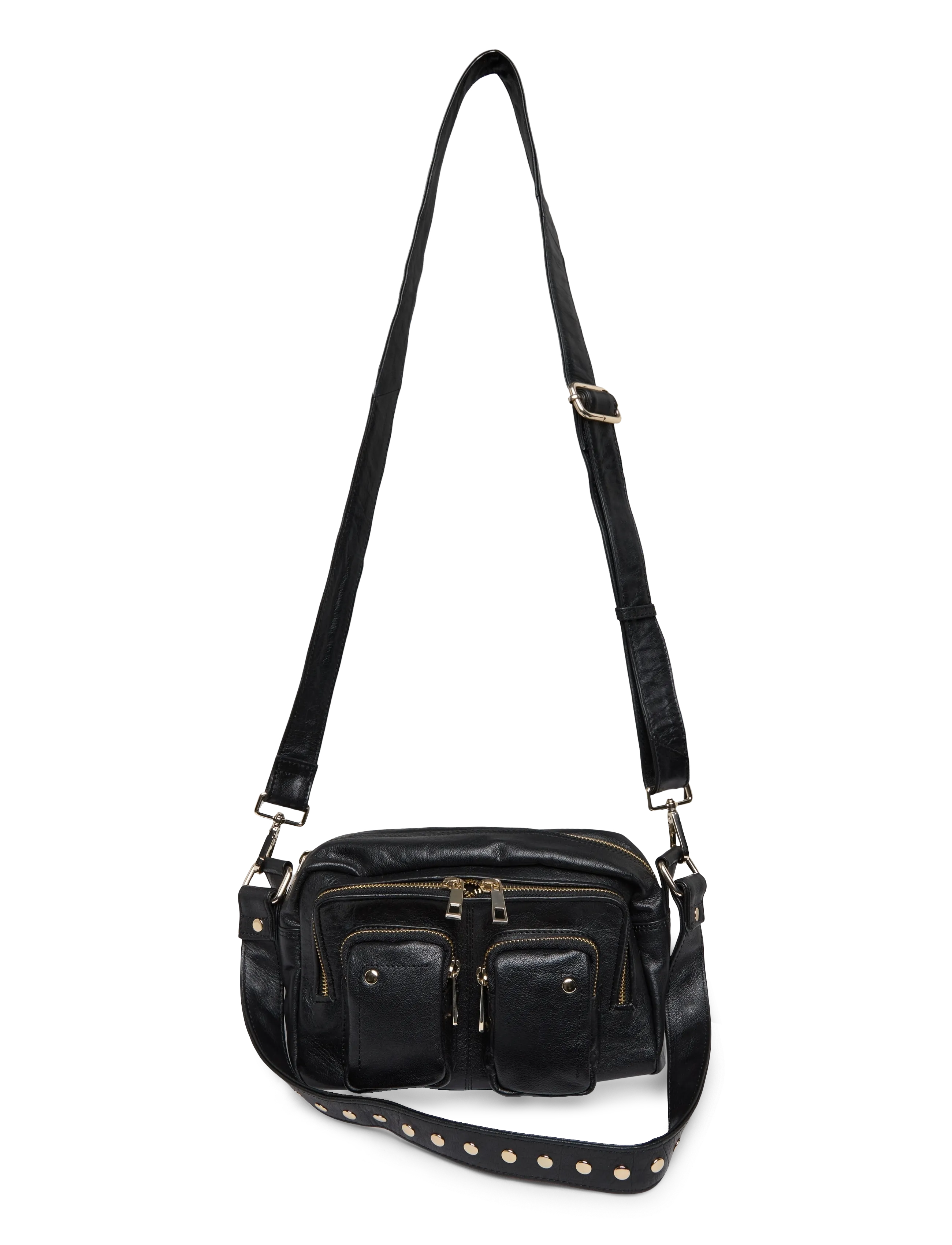 Nunoo Ellie Air 1 Black w. gold - Crossbody Bags - BLACK / black