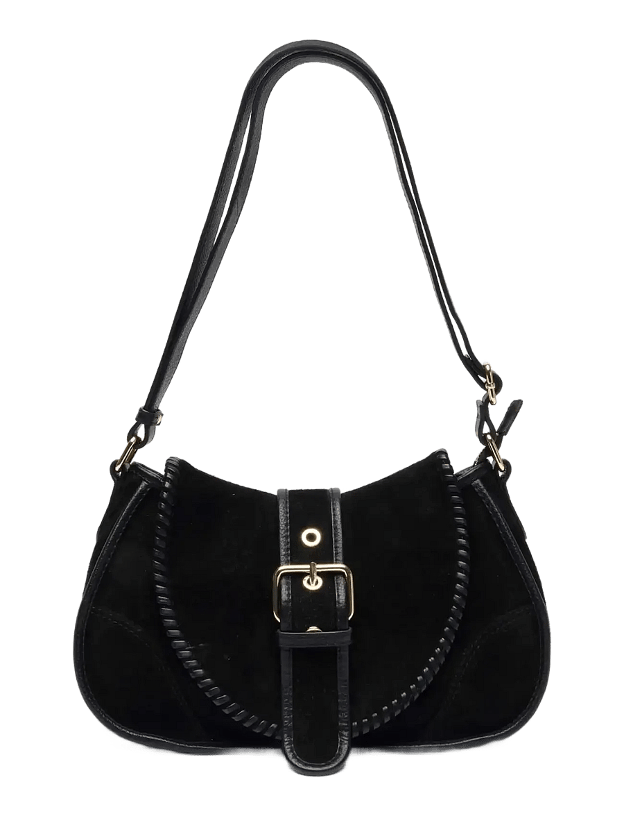Nunoo - Maria Stitch Suede Black w. Gold - Õlakotid - black - 0