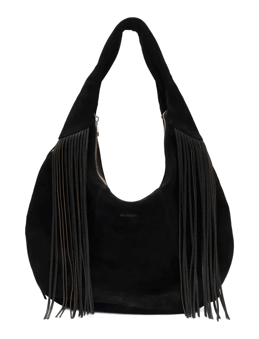Nunoo - Gabi Suede Fringe Black w. Gold - skuldervesker - black - 0