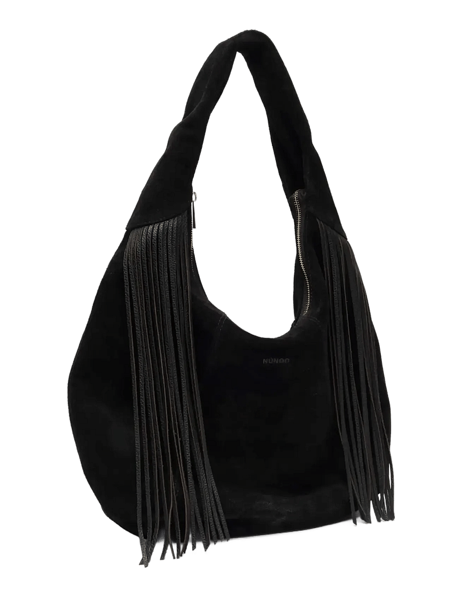 Nunoo - Gabi Suede Fringe Black w. Gold - skuldervesker - black - 1