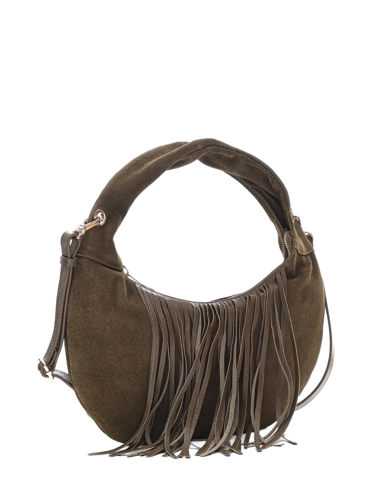 Nunoo - Mini Gabi Suede Fringe Dark Olive w. Gold - alltags-style - dark olive - 1