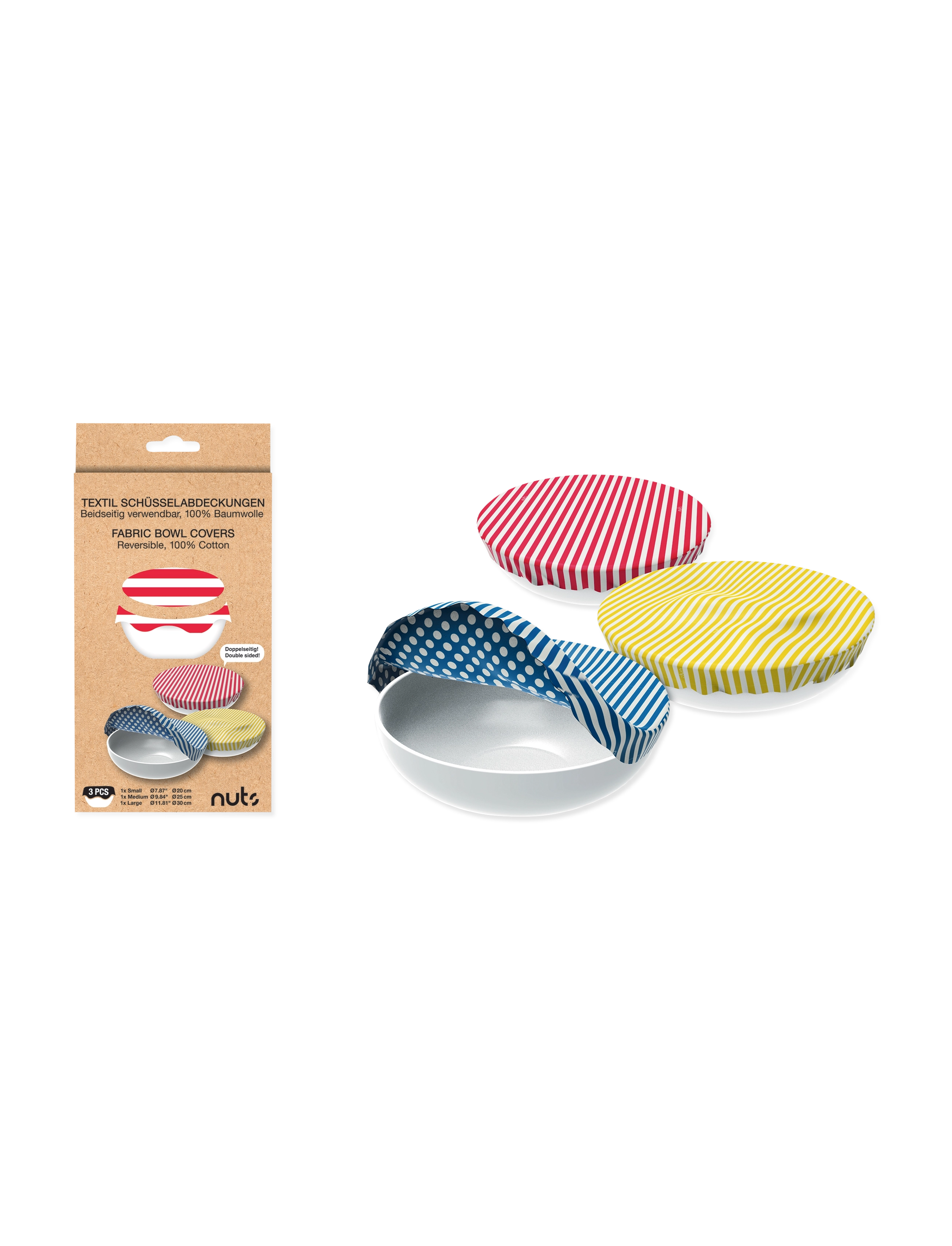 nuts - Tekstil skåldække blandede farver sæt 3 stk - blue, red, yellow - 1