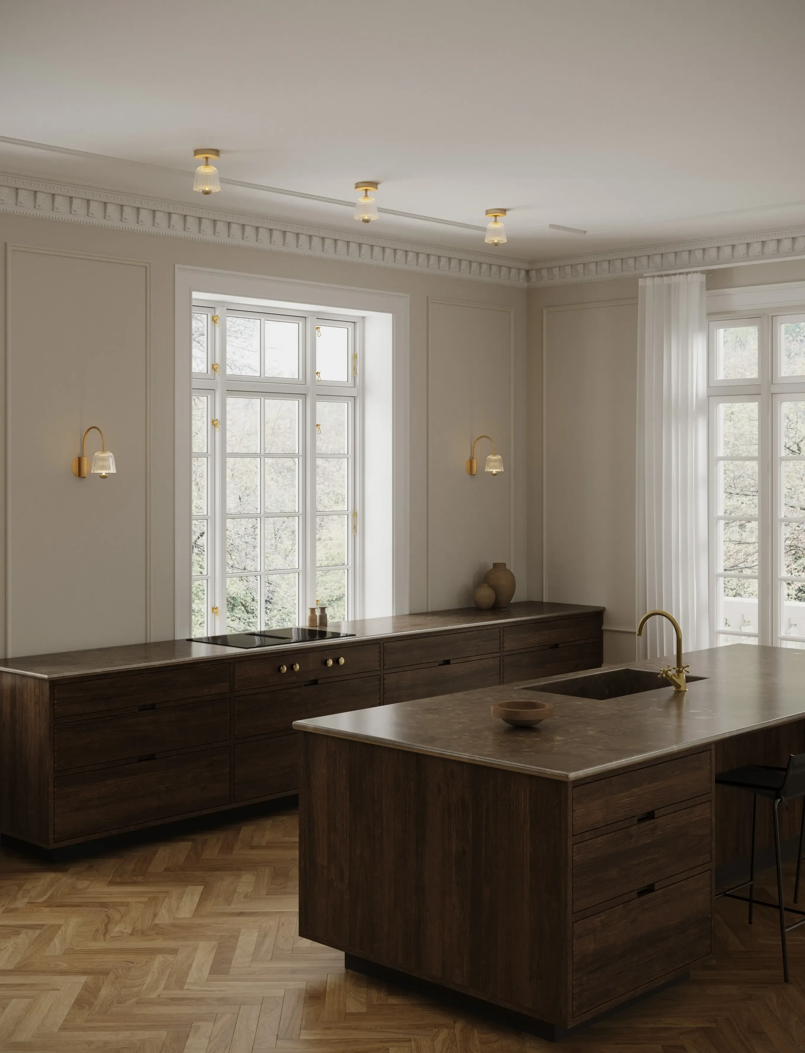 Nuura Asteea Ceiling, satin brass / ripple clear - Nuura - BRASS / gold