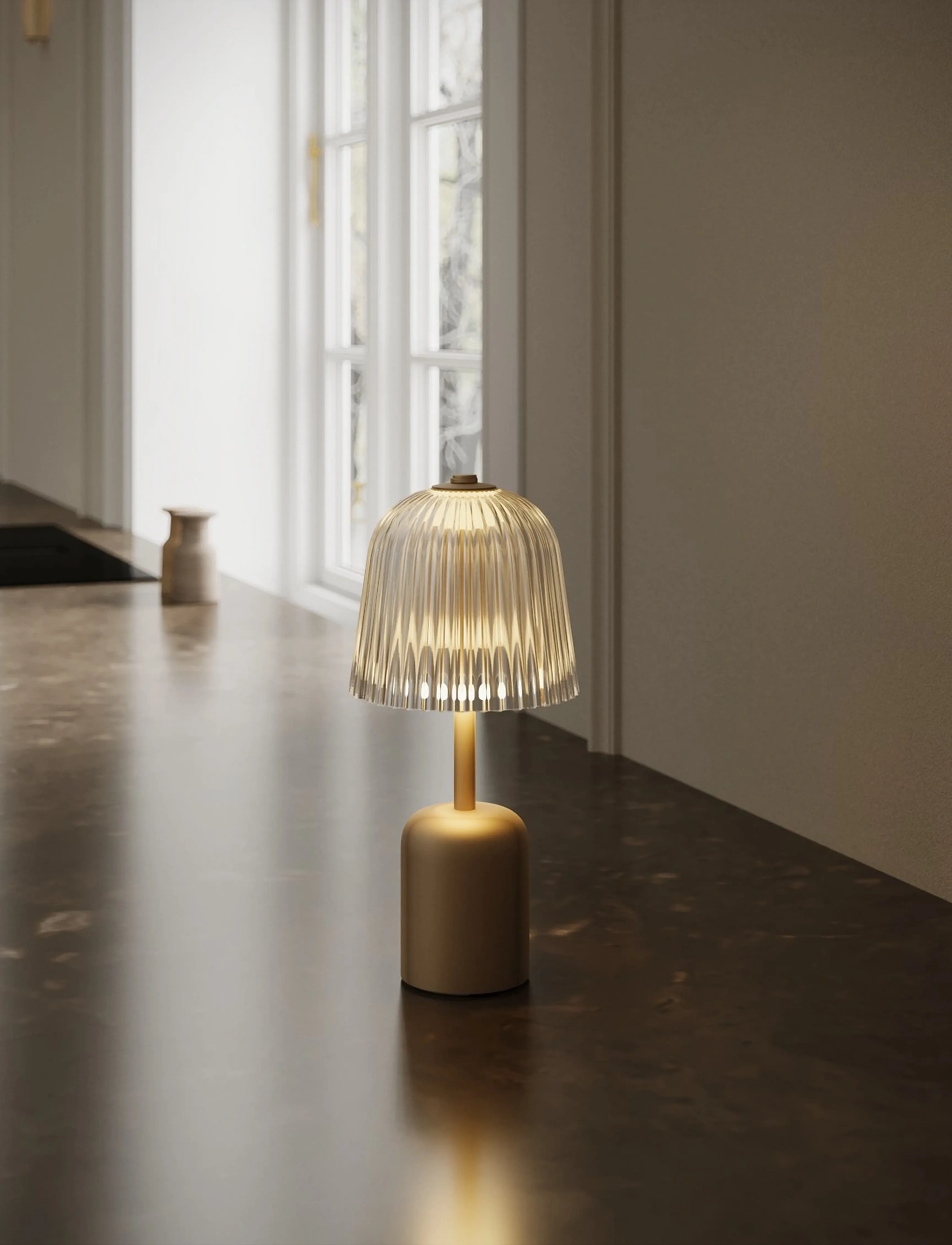 Nuura Asteea Table Portable - Nuura - SATIN BRASS/RIPPLE GLASS / gold