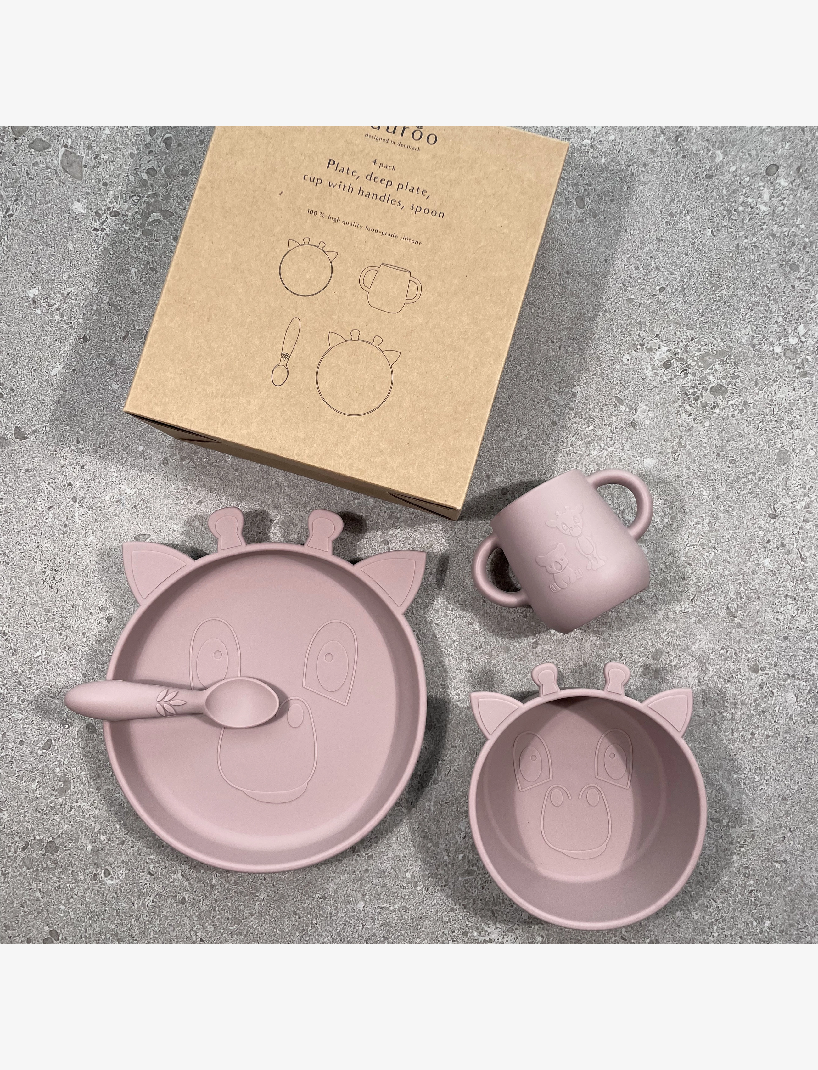 Nuuroo - Lykke silicone dinner set 4-pack Giraf - serviessets - woodrose - 1
