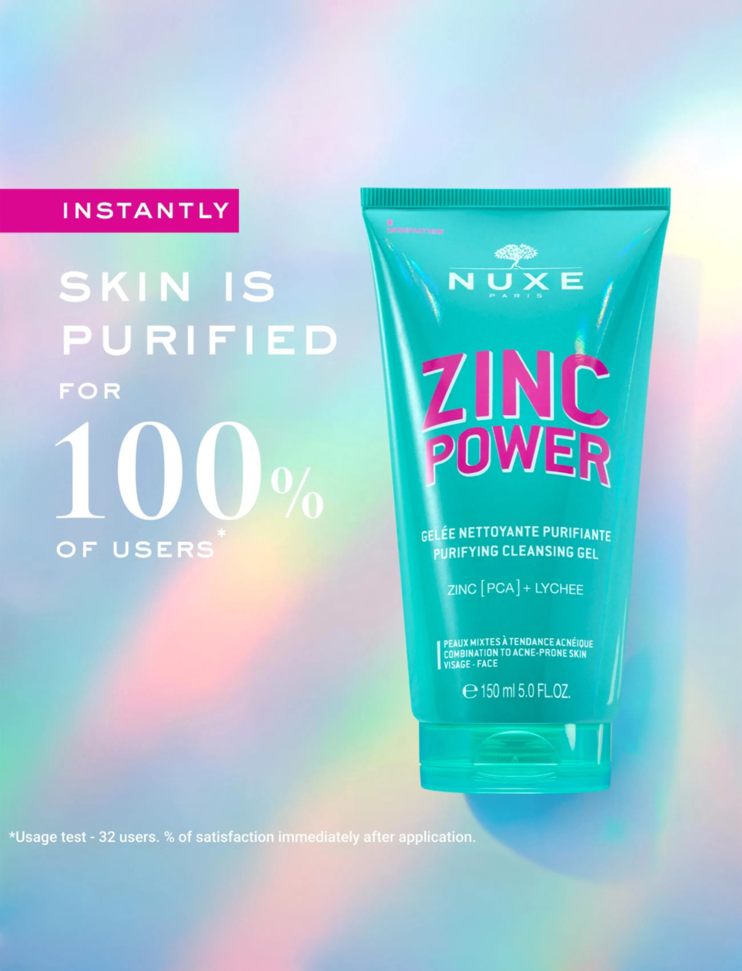 NUXE Purifying Cleansing Gel, Zinc Power, 150 ml, Nude, Rengøringsmidler > Ansigtsvask Og Rengøringsmidler, Dame