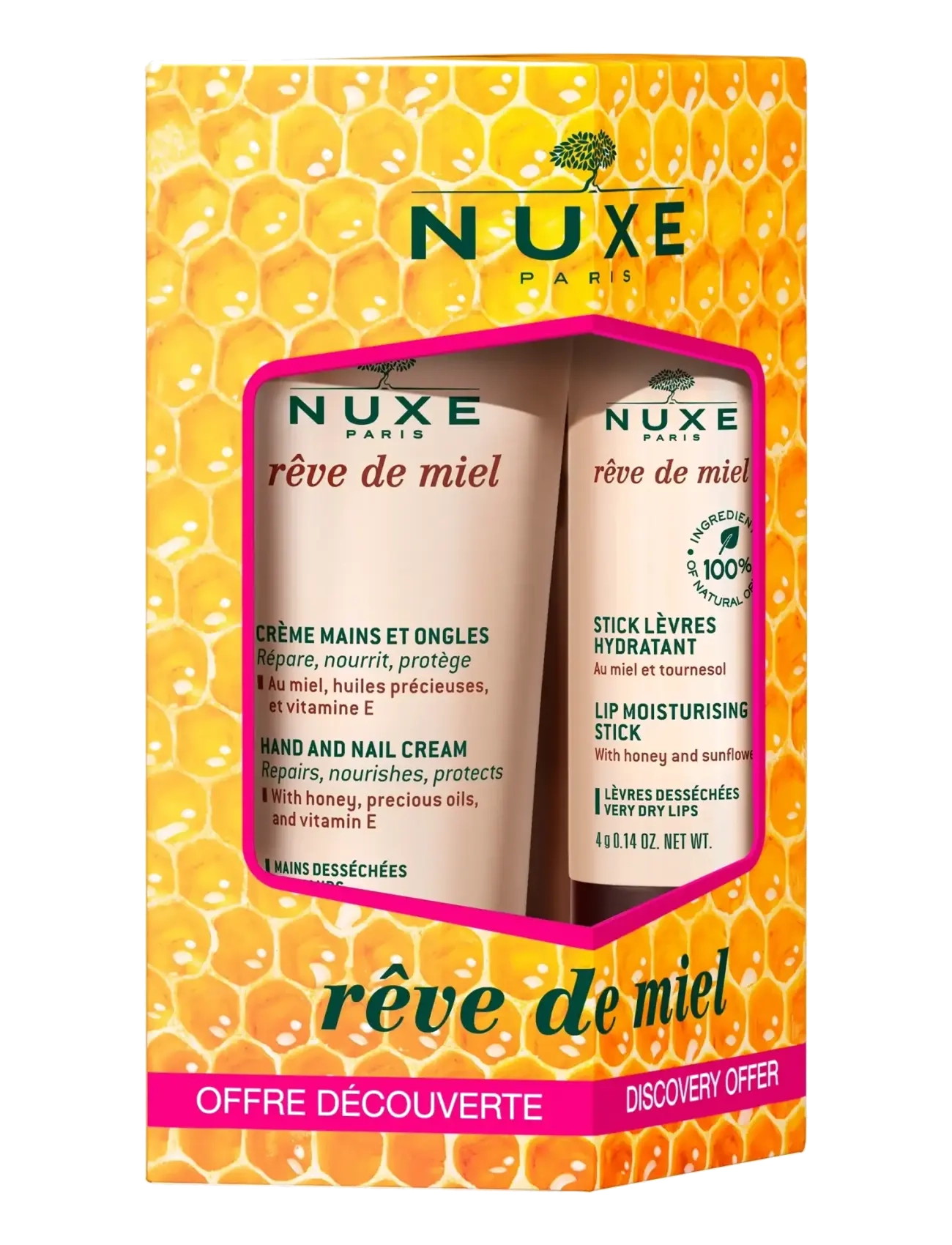 NUXE Reve De Miel Hand & Lip Kit, Læbepomade, Nude, Str: ONE SIZE