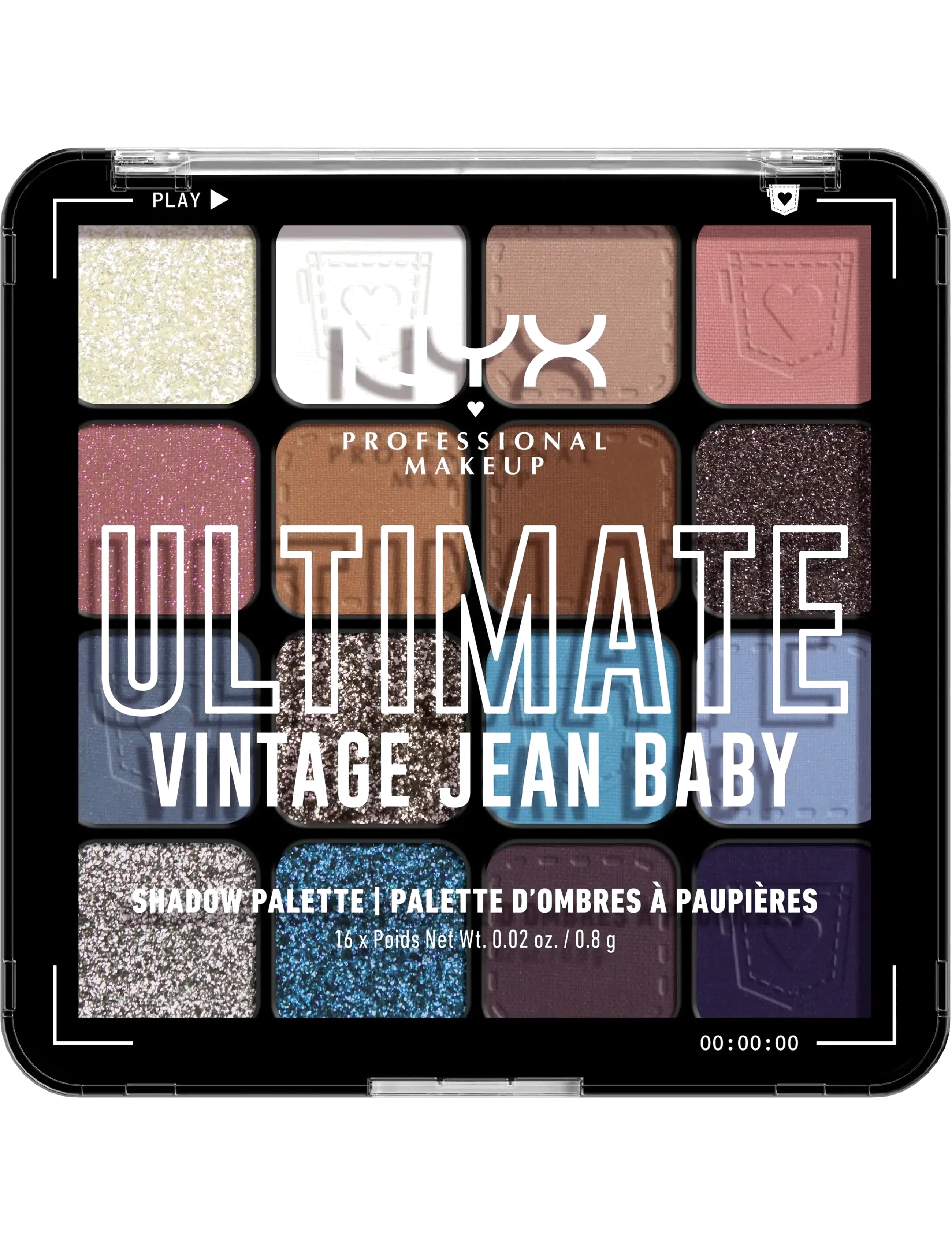 NYX Professional Makeup Ultimate Shadow Palette 16 Pan 01W Vintage Jean Baby 12,8 G, Øjenpalette, Multi/mønstret, Str: 12.8 g