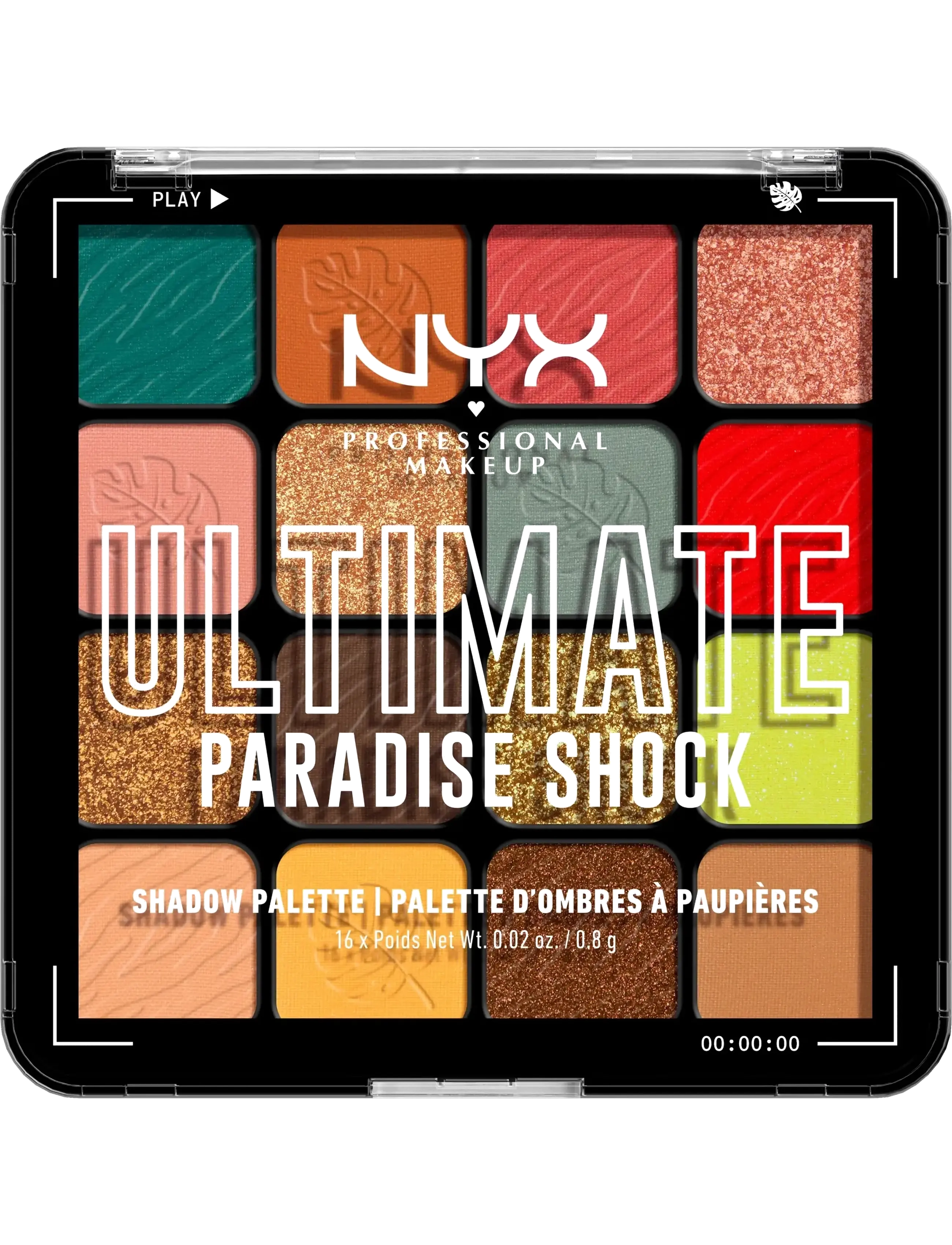 NYX Professional Makeup Ultimate Shadow Palette 16 Pan 02W Paradise Shock 12,8 G, Øjenpalette, Multi/mønstret, Str: 12.8 g