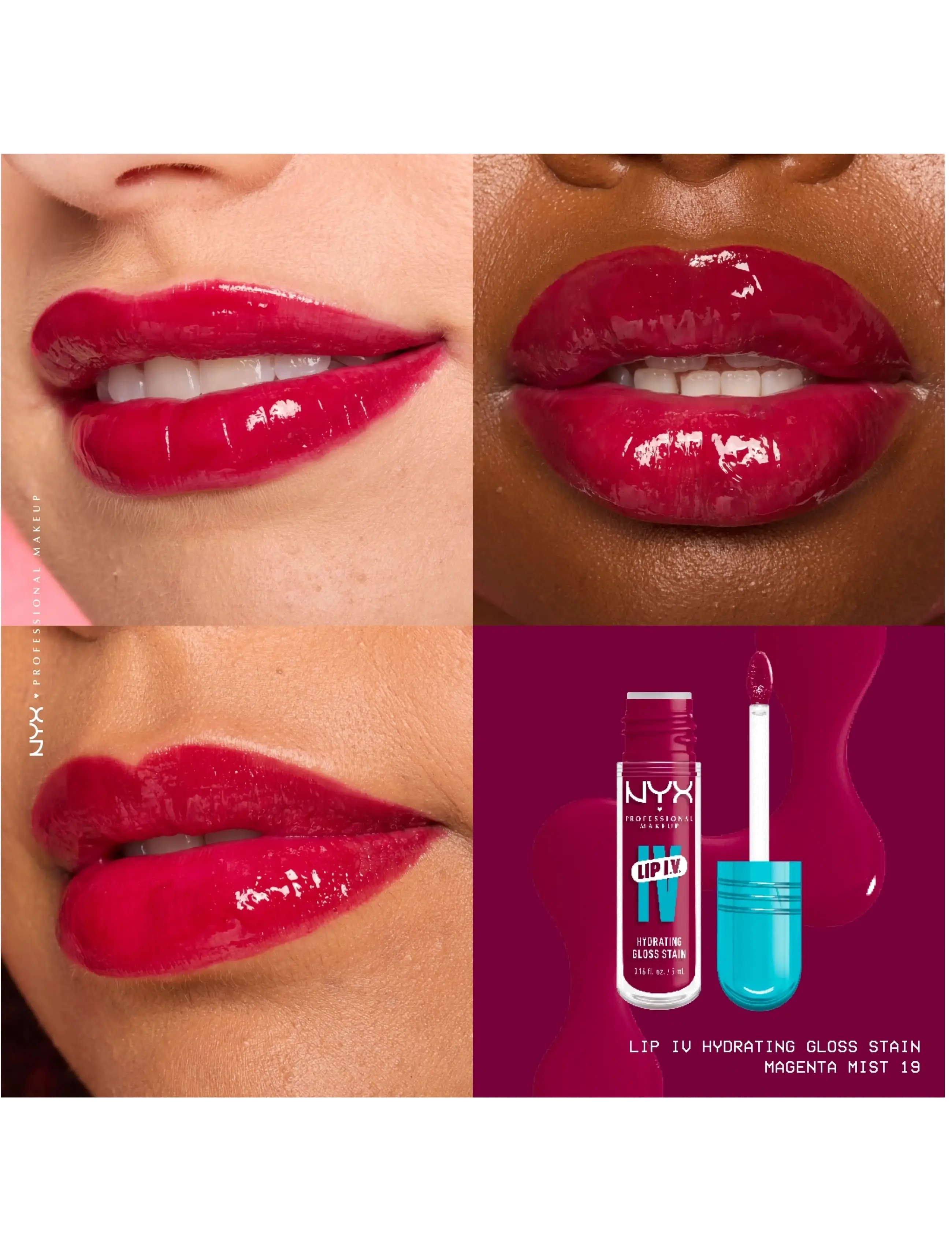 NYX Professional Makeup - NYX Professional Makeup Lip I.V. Hydrating Gloss Stain Lip gloss 19 Magenta Mist 5 ml - lip stain - magenta mist - 2