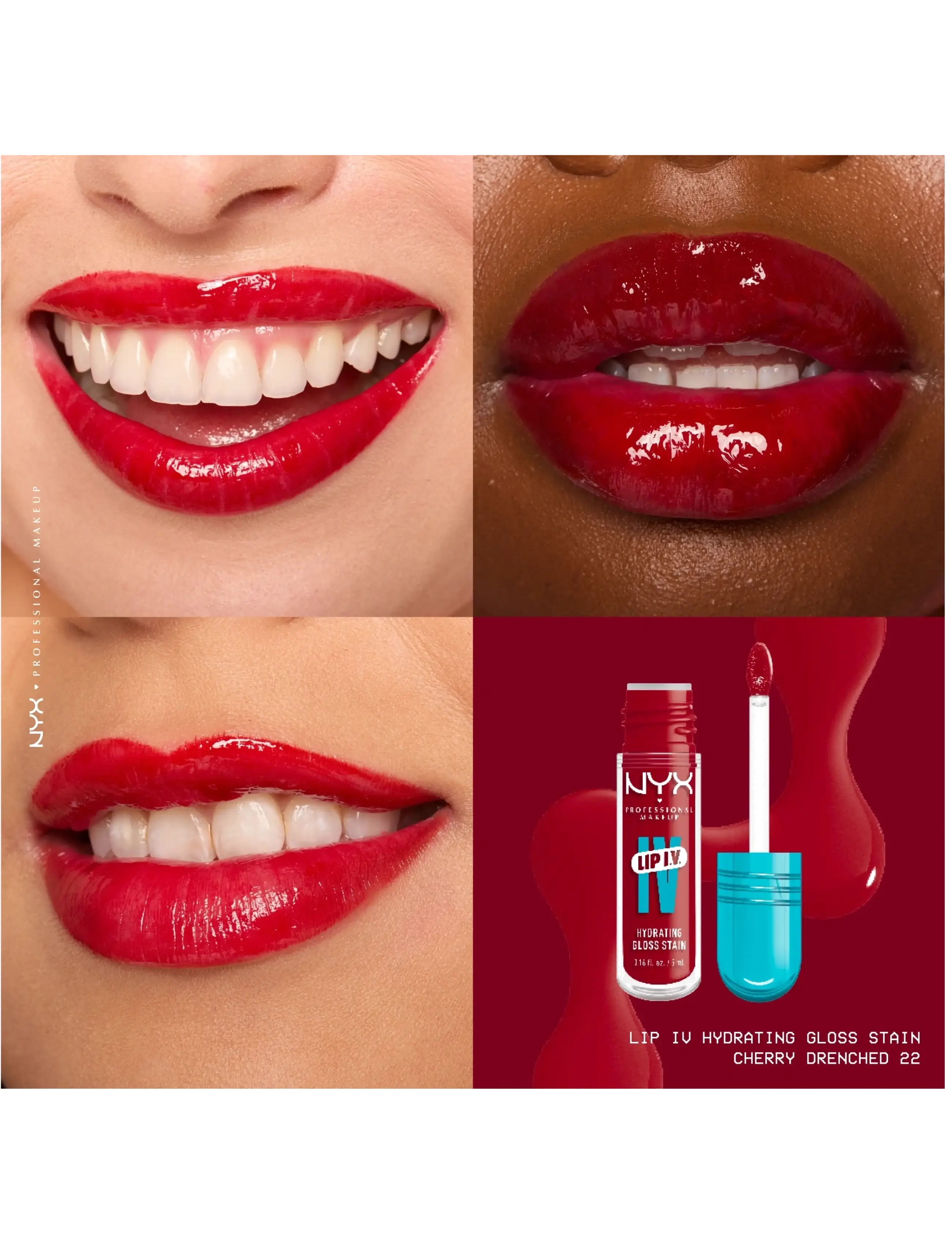 NYX Professional Makeup - NYX Professional Makeup Lip I.V. Hydrating Gloss Stain Lip gloss 22 Cherry Drenched 5 ml - lip stain - cherry drenched - 2