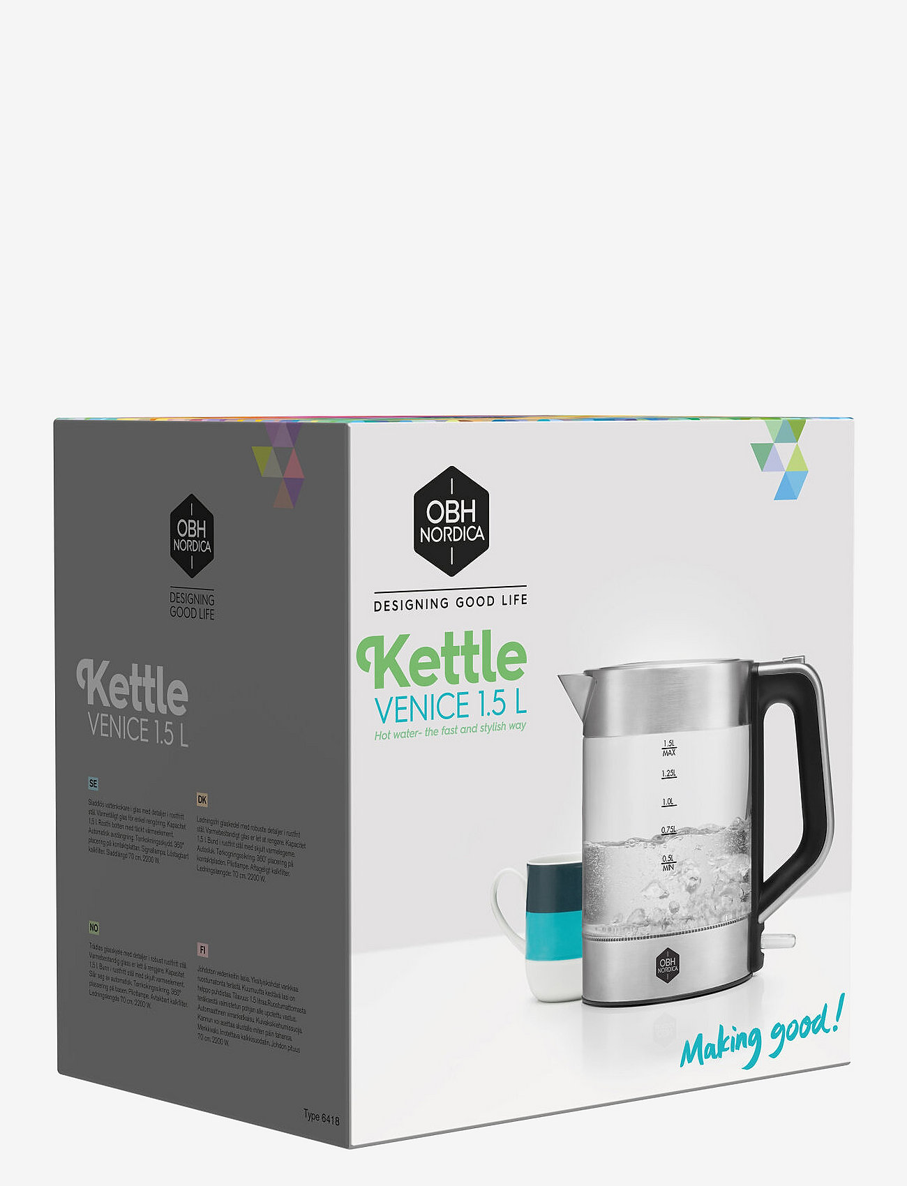 OBH Nordica - Venice glass kettle 1,5 l. cordless - julegaver under 1000kr - glass - 1