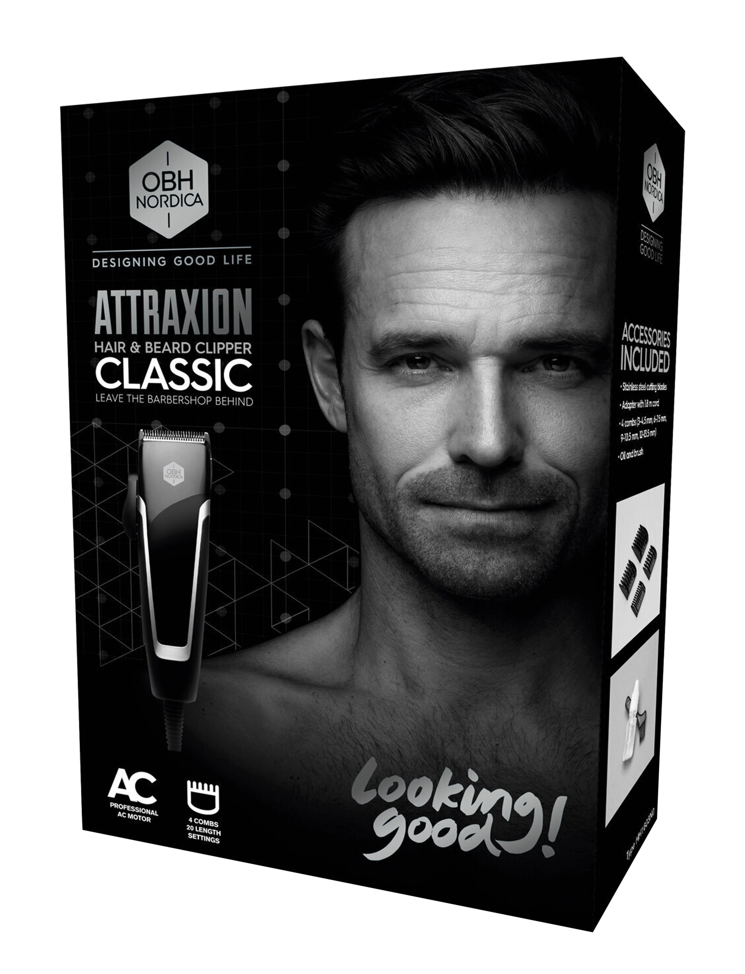 OBH Nordica Attraxion classic hair and beard clipper - Fitness & Running - BLACK, SILVER / black