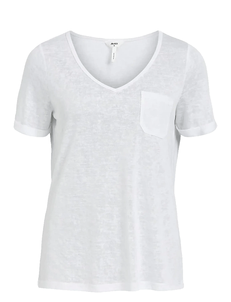 Object - OBJTESSI SLUB S/S V-NECK - t-shirts - white - 1