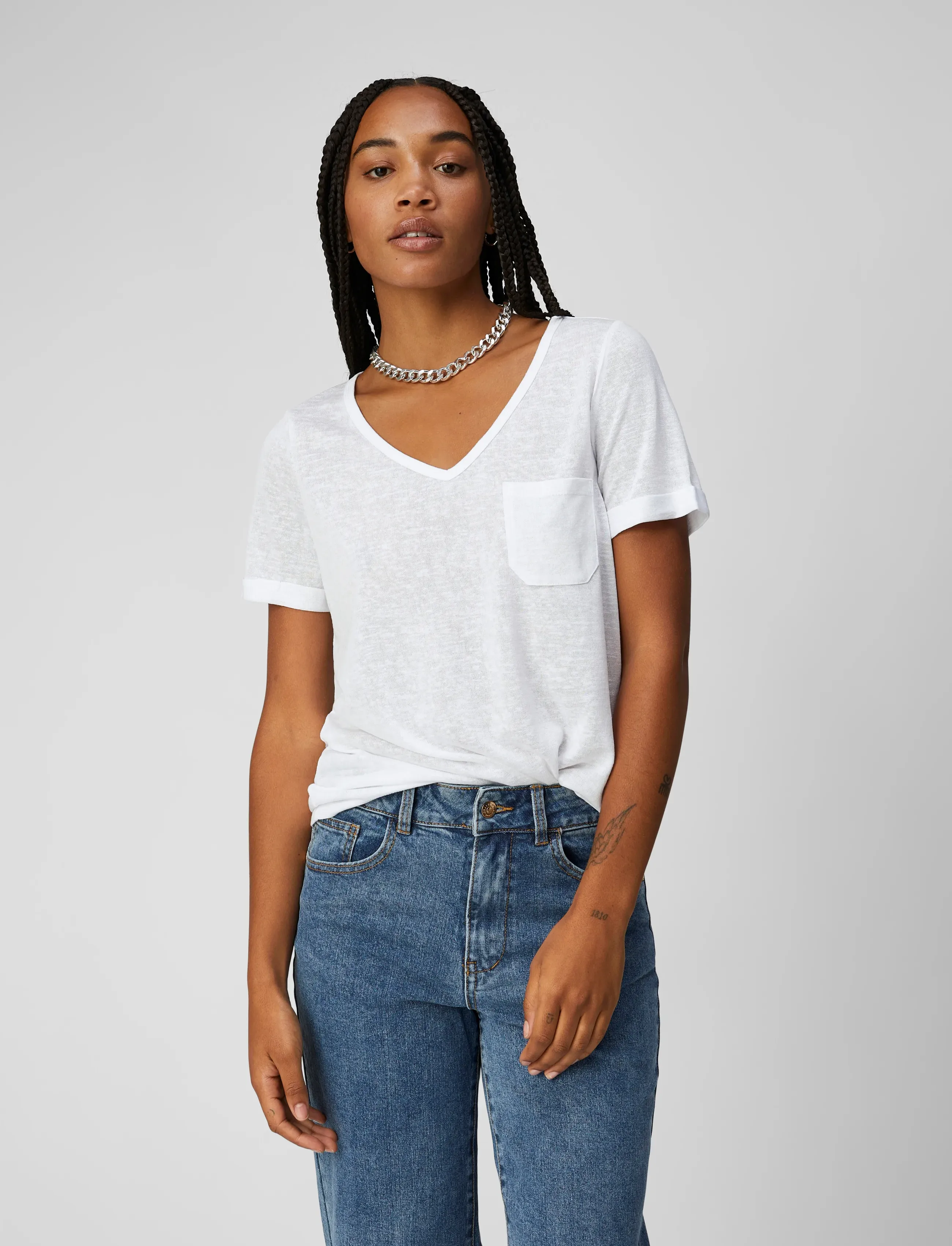 Object - OBJTESSI SLUB S/S V-NECK - white - 0