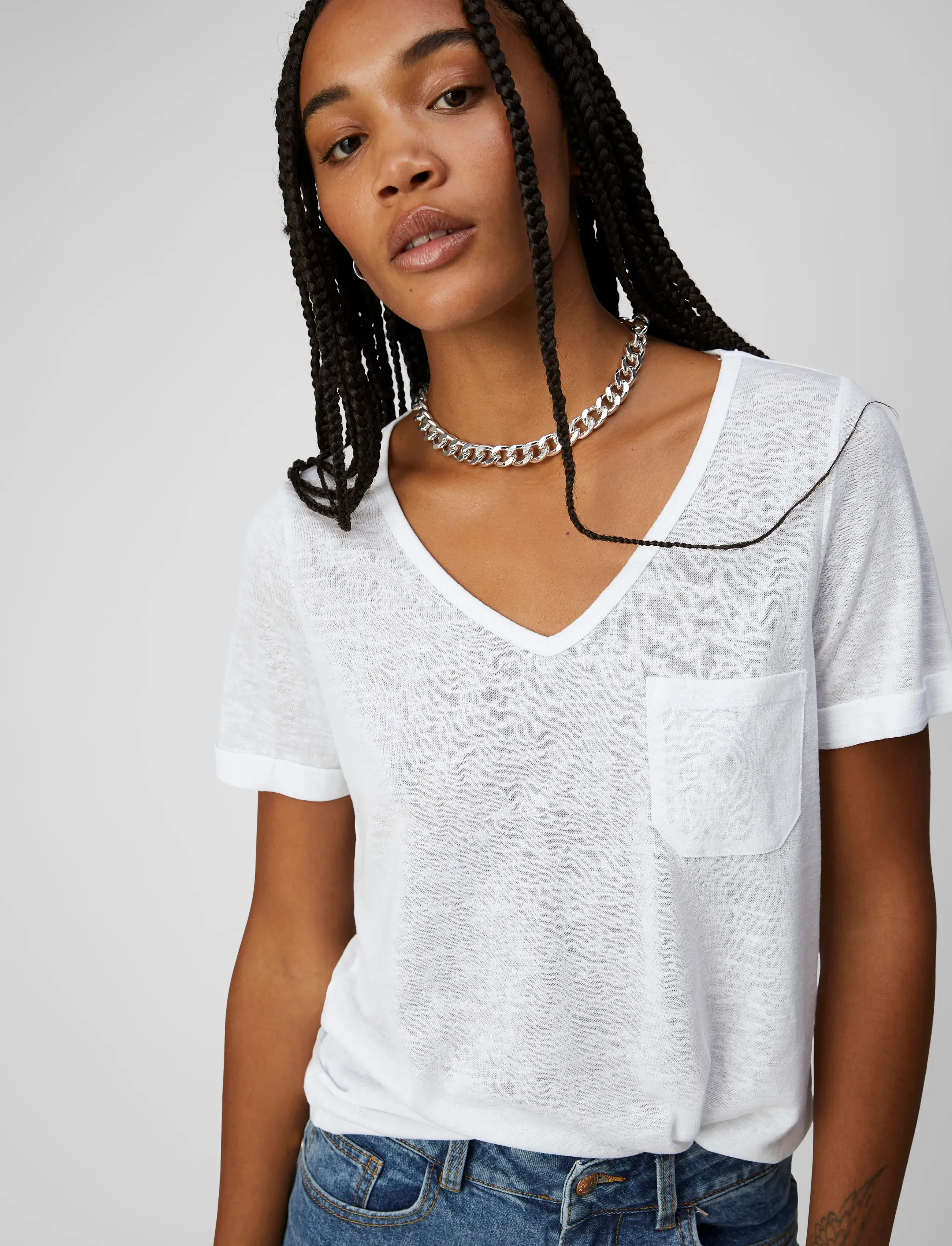 Object - OBJTESSI SLUB S/S V-NECK - white - 4
