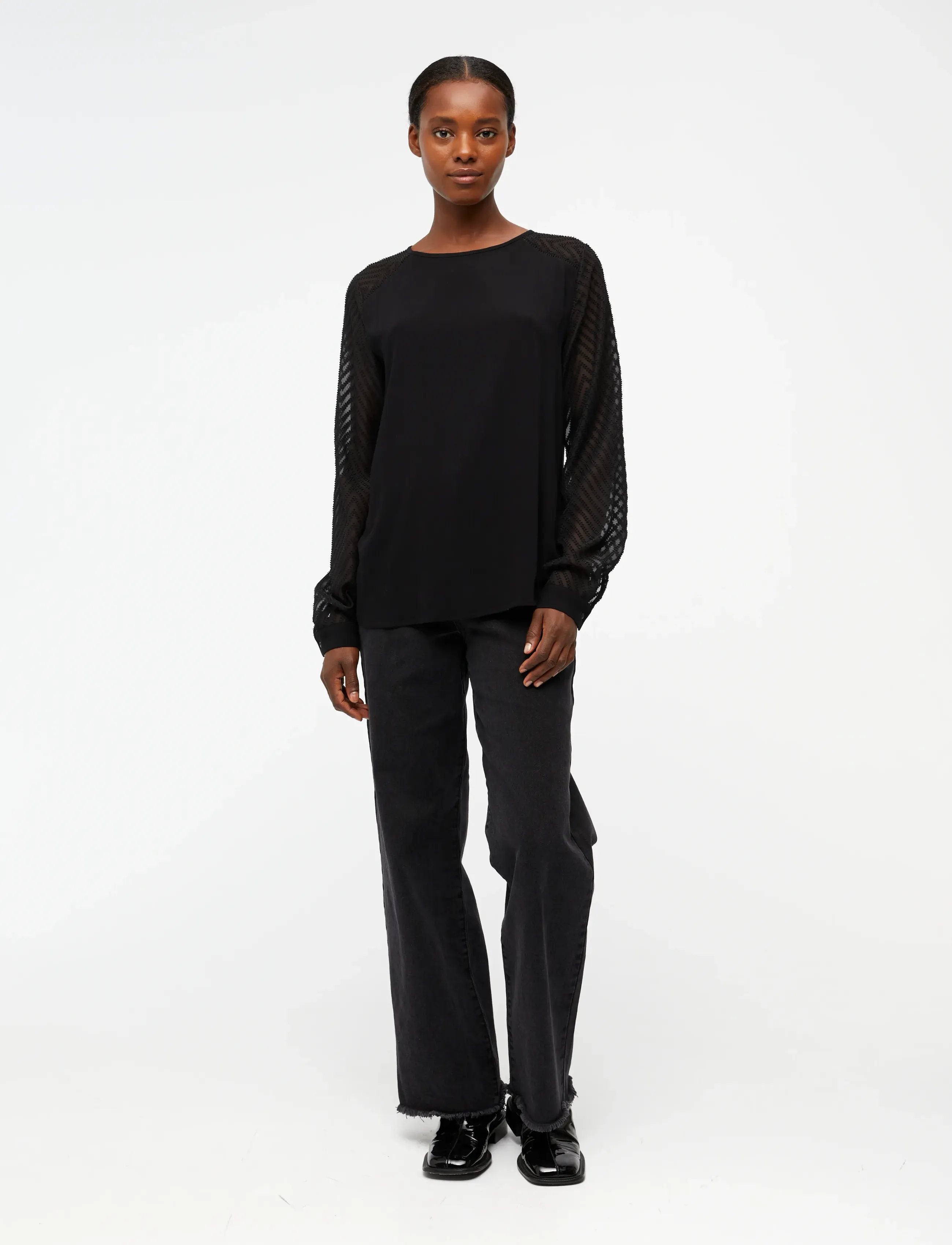 Object OBJZOE L/S TOP - T-särgid ja alussärgid - BLACK / black