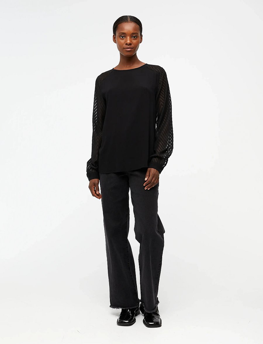 Object - OBJZOE L/S TOP - pikkade varrukatega alussärgid - black - 0