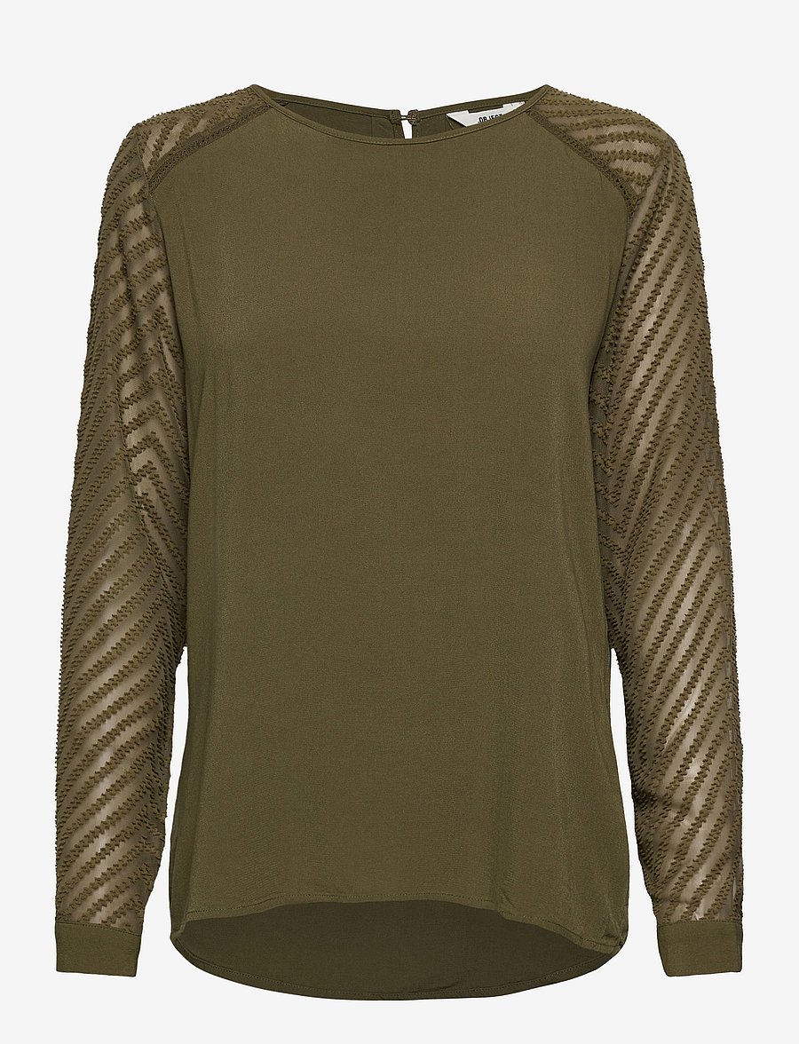 Object - OBJZOE L/S TOP - pikkade varrukatega alussärgid - burnt olive - 1