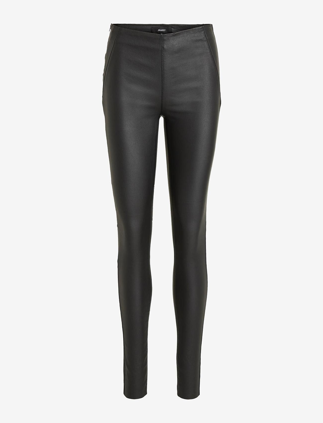 Object - OBJBELLE MW COATED LEGGINGS NOOS - leather trousers - black - 1