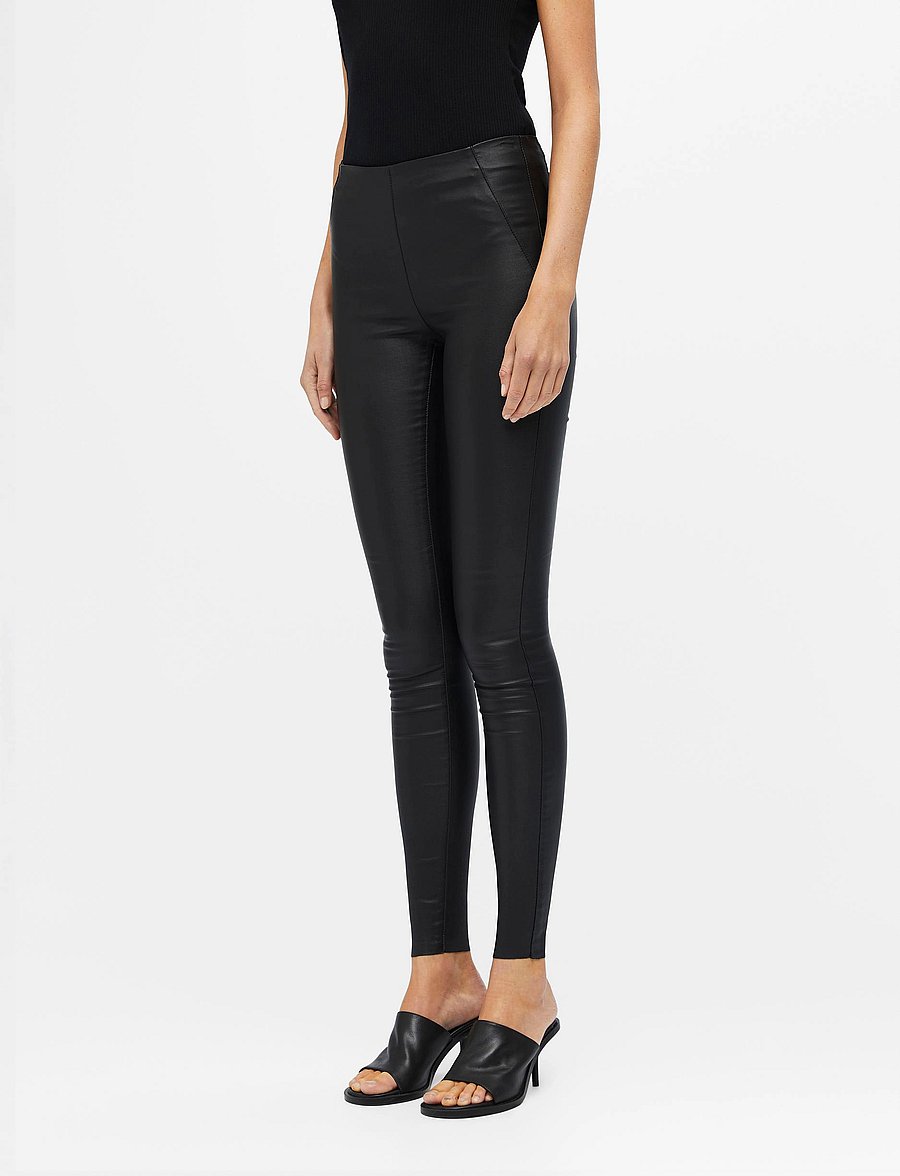 Object - OBJBELLE MW COATED LEGGINGS NOOS - lederhosen - black - 0